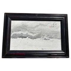 Vintage Gray and White Landscape Painting Sea & Mountains Fine Work of Art Signed