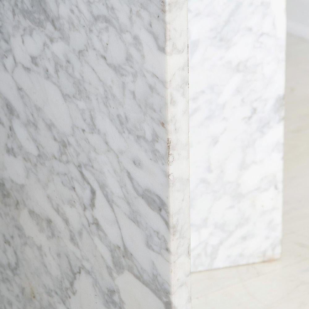 French Gray-White Marble Dining Table with Triangle Bases