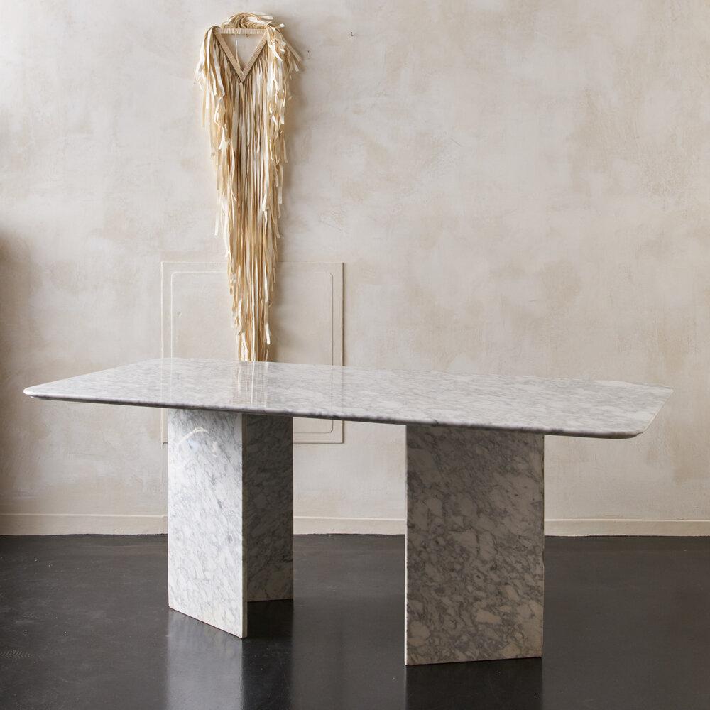 Late 20th Century Gray-White Marble Dining Table with Triangle Bases