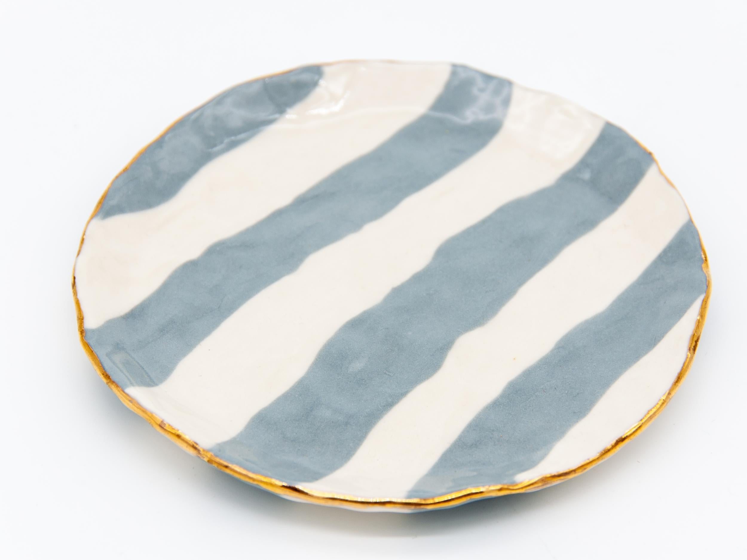 American Gray and White Striped Clay Petit Dish with Gilding