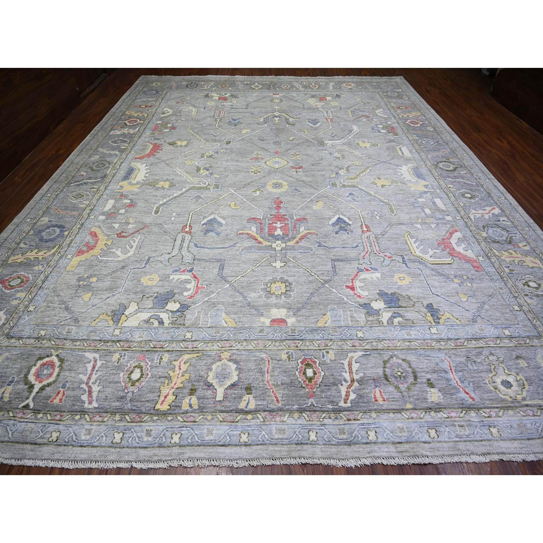 Afghan Tapis oriental gris Angora Oushak à motif coloré noué à la main 12'2