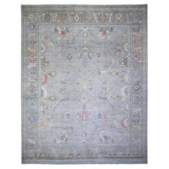 Gray Angora Oushak Colorful Motif Hand Knotted Wool Oriental Rug 12'2" x 15'5"