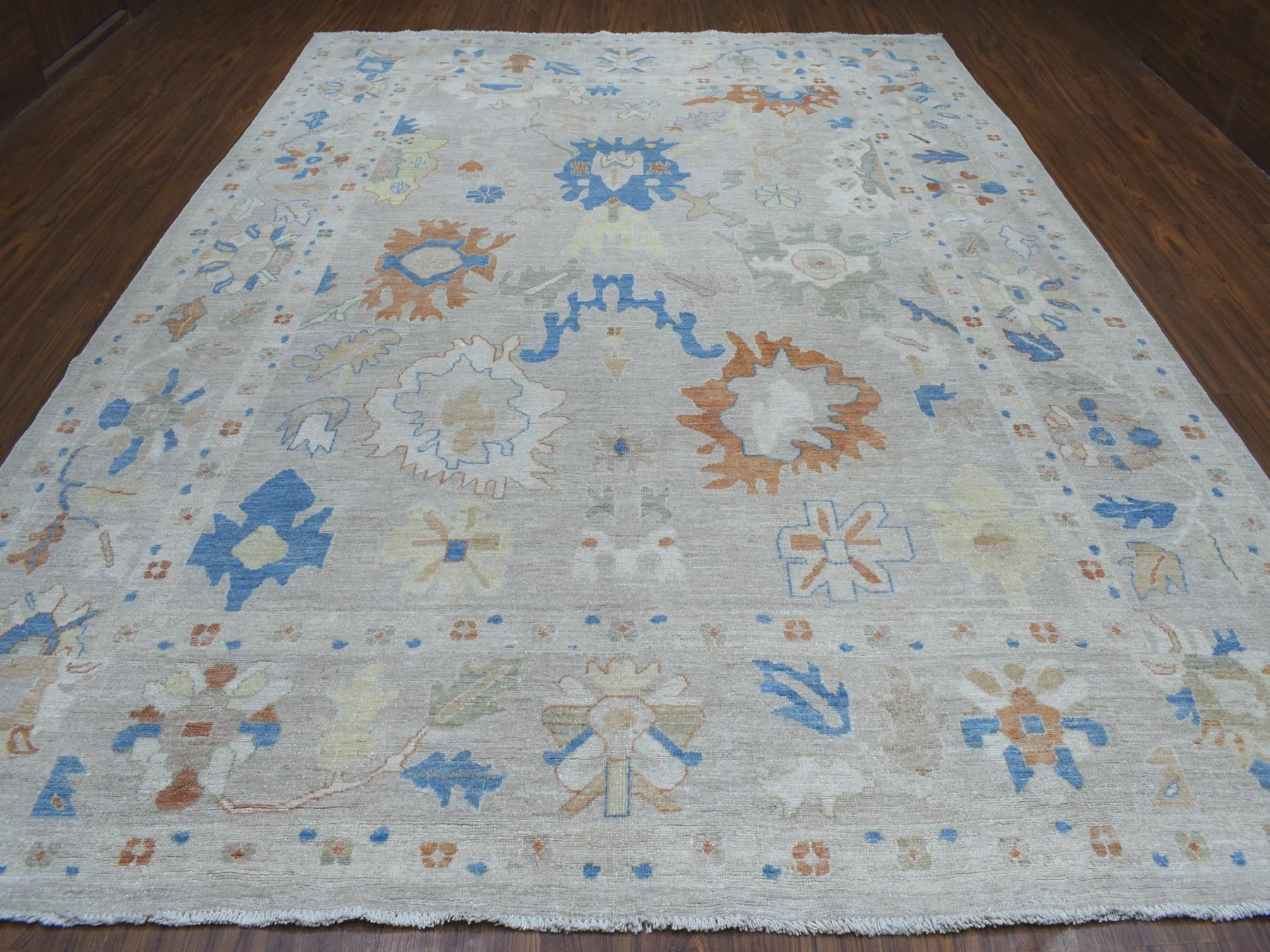 Afghan Gray Angora Oushak Hand Knotted Pure Wool Oriental Rug