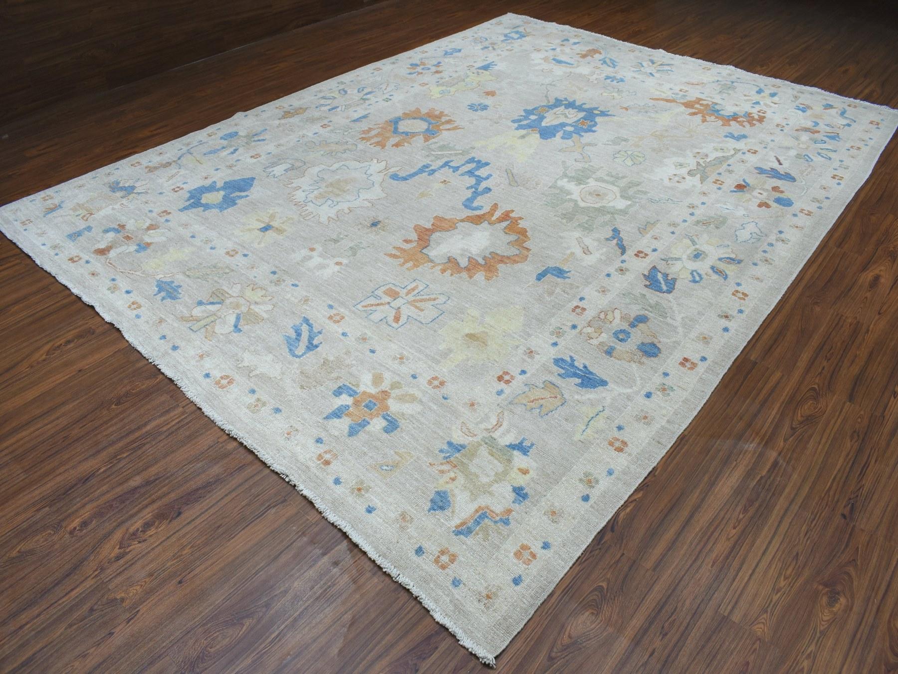 Hand-Knotted Gray Angora Oushak Hand Knotted Pure Wool Oriental Rug