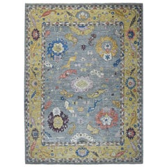 Gray Angora Oushak Hand Knotted Pure Wool Oriental Rug