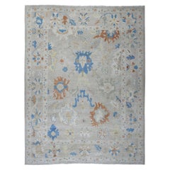 Gray Angora Oushak Hand Knotted Pure Wool Oriental Rug