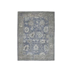 Gray Angora Oushak Pure Wool Hand Knotted Oriental Rug
