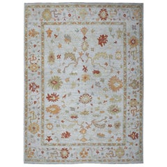 Gray Angora Oushak Pure Wool Hand Knotted Oriental Rug