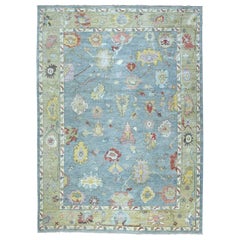 Gray Angora Oushak Pure Wool Hand Knotted Oriental Rug