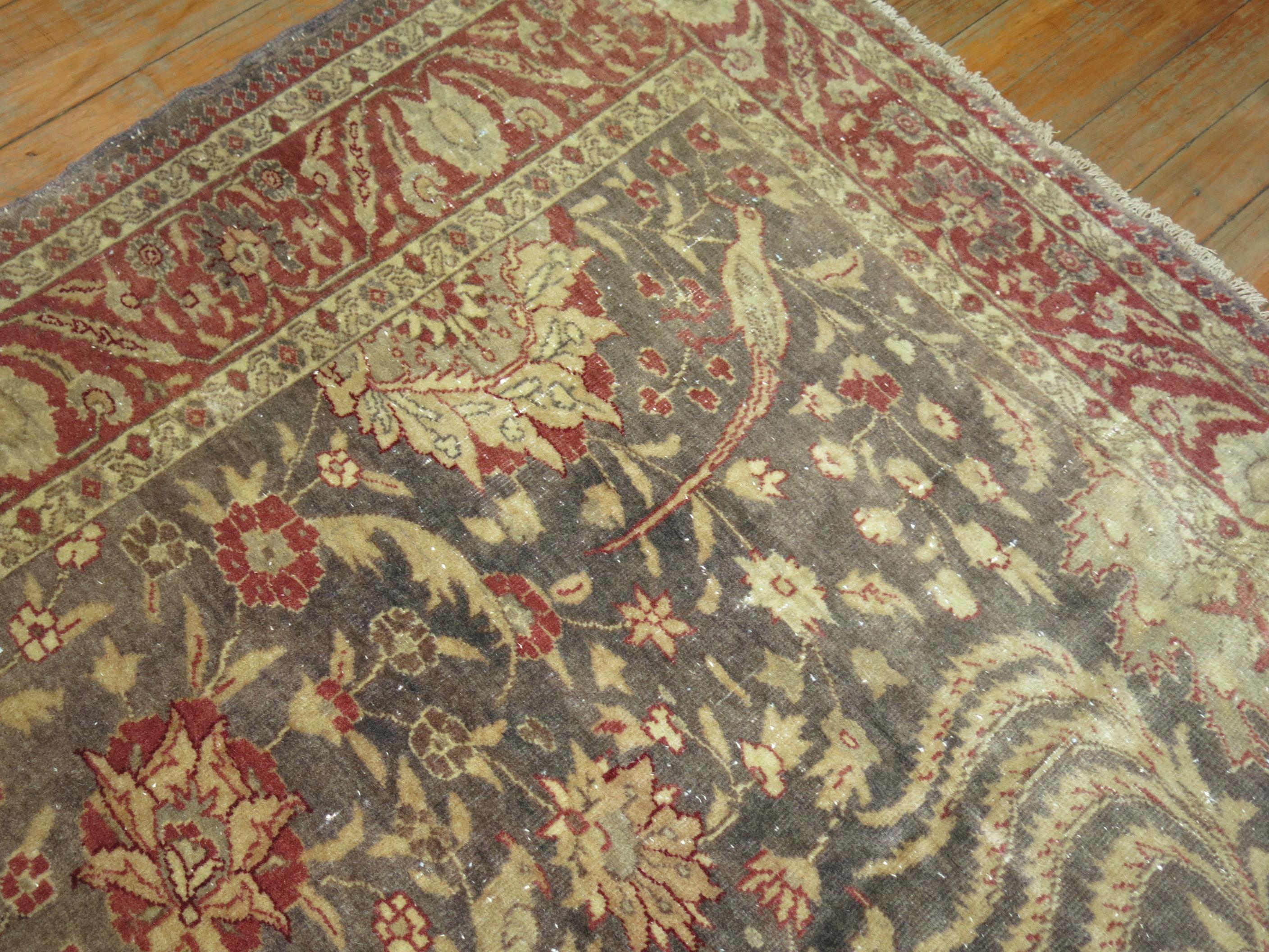 Hand-Knotted Gray Animal Motif Turkish Fine Sivas Rug For Sale