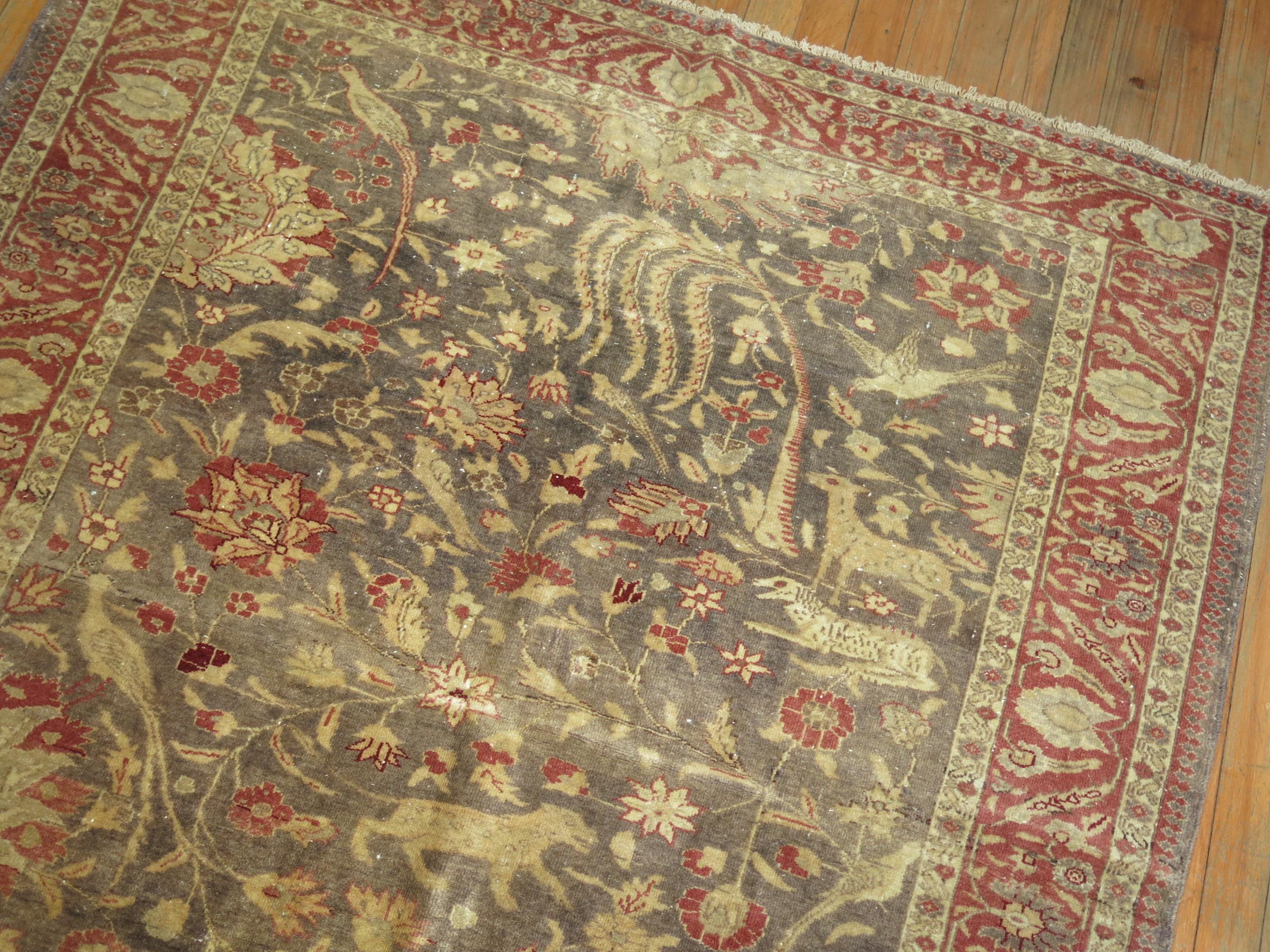 Gray Animal Motif Turkish Fine Sivas Rug In Good Condition For Sale In New York, NY