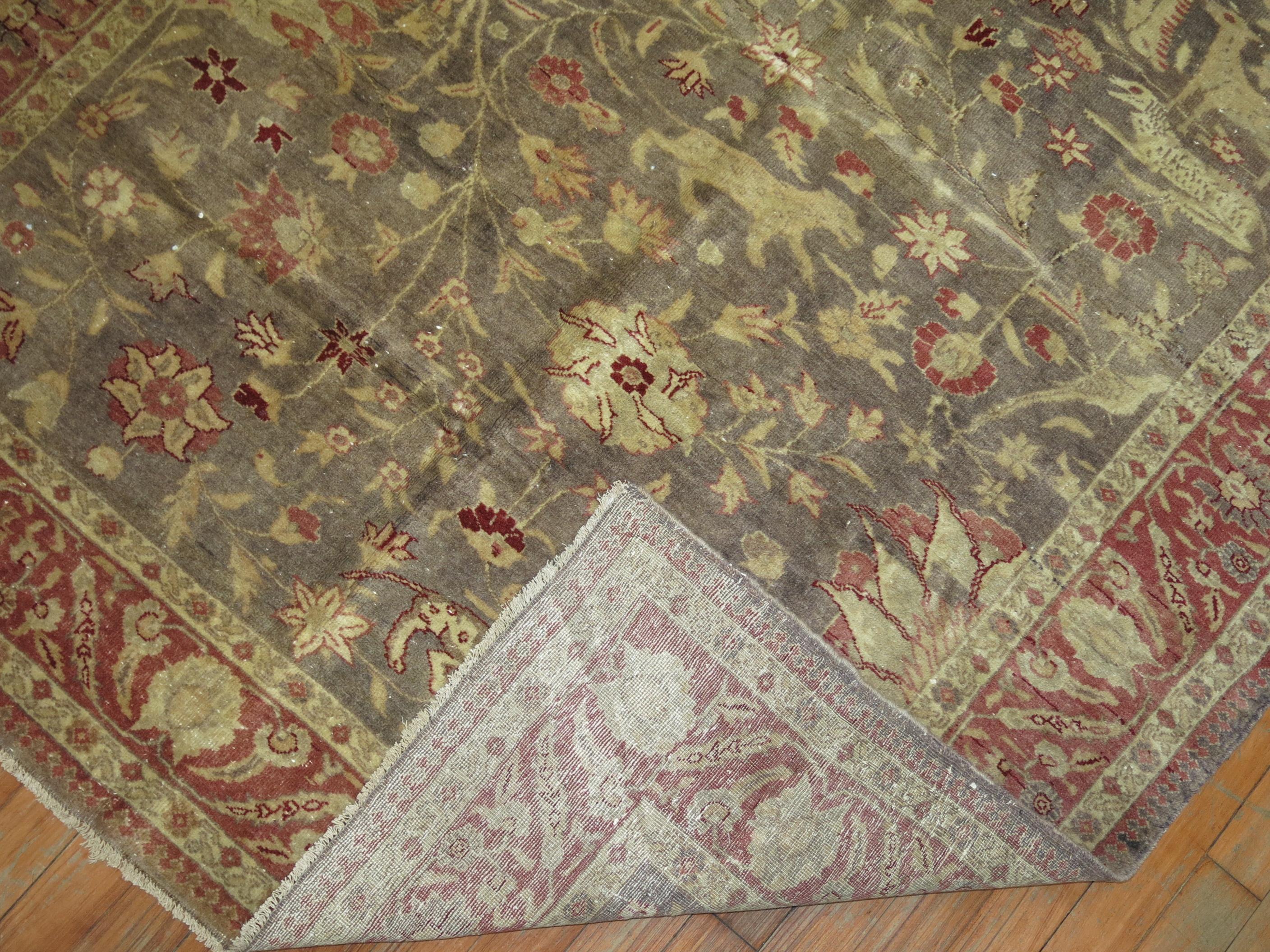 20th Century Gray Animal Motif Turkish Fine Sivas Rug For Sale