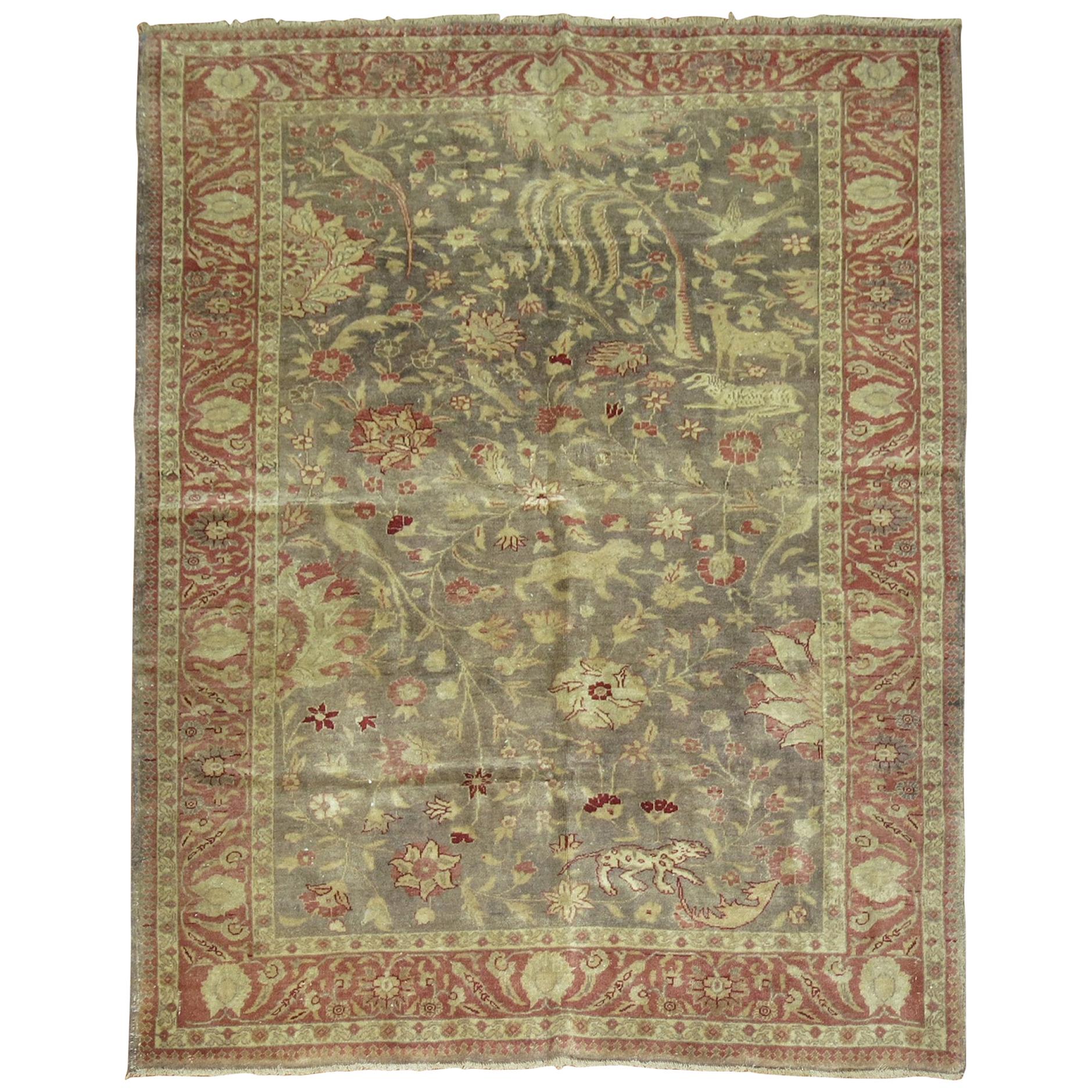 Gray Animal Motif Turkish Fine Sivas Rug