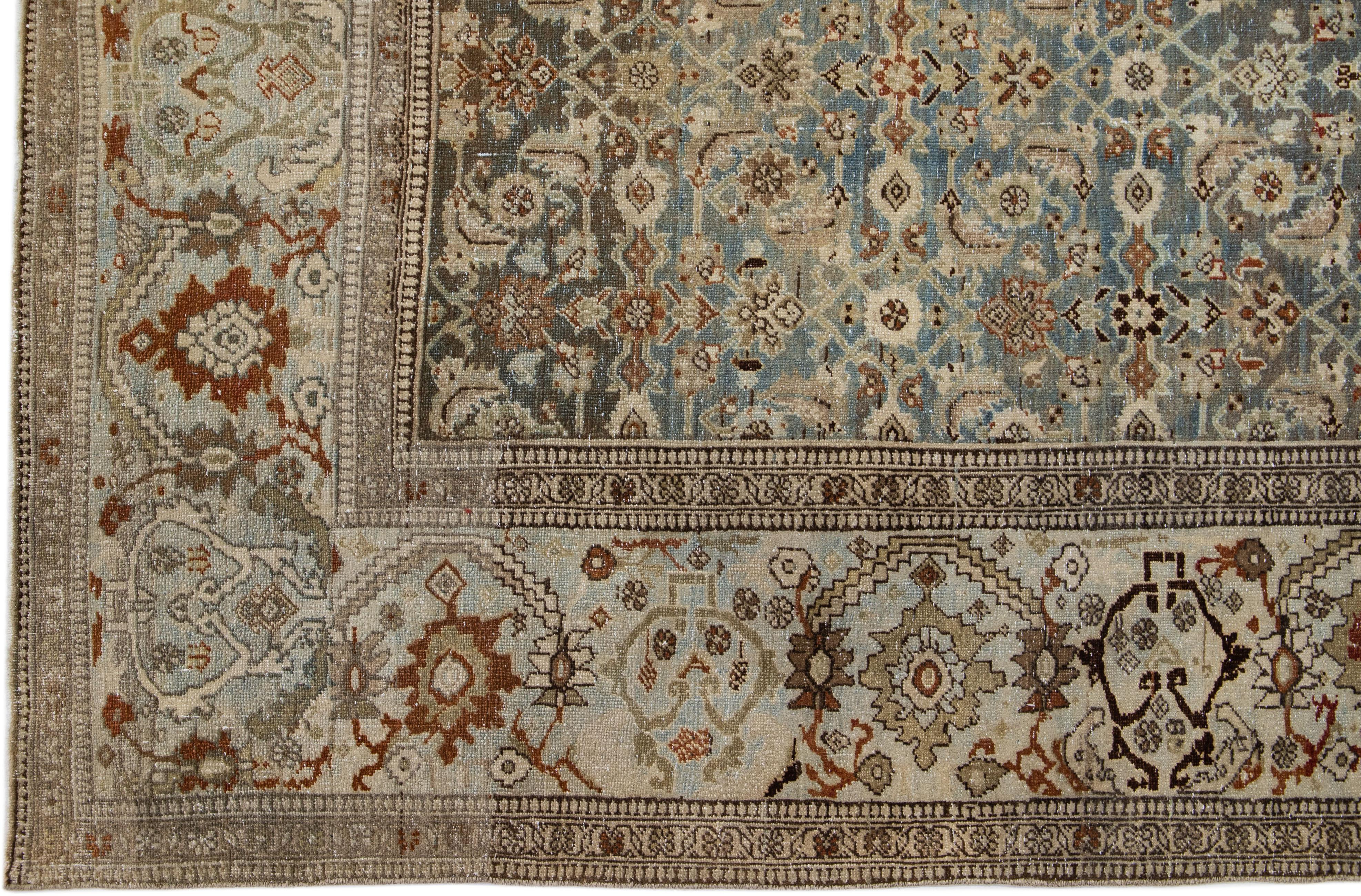 Islamic Gray Antique Bidjar Handmade Gallery Wool Rug with Floral Pattern For Sale