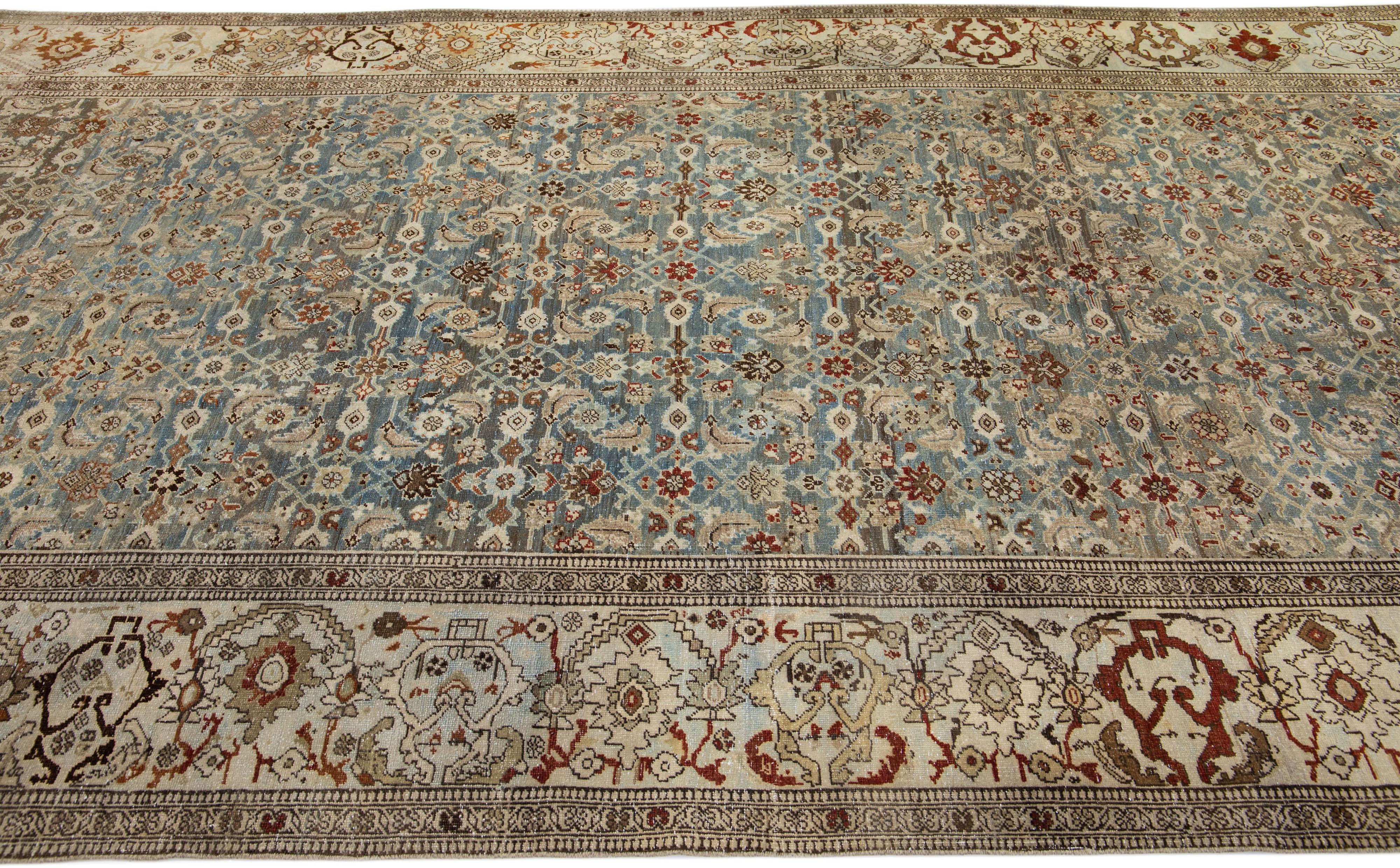 Gray Antique Bidjar Handmade Gallery Wool Rug with Floral Pattern In Excellent Condition For Sale In Norwalk, CT