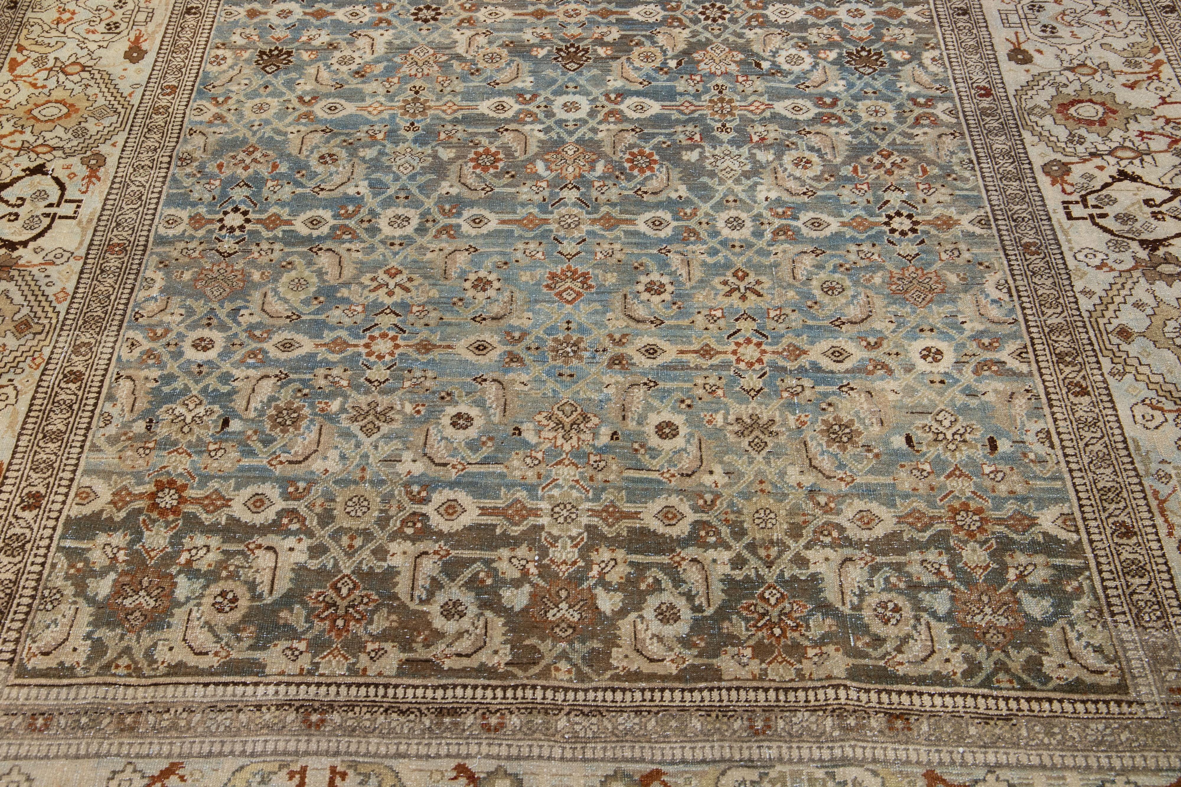 Late 19th Century Gray Antique Bidjar Handmade Gallery Wool Rug with Floral Pattern For Sale