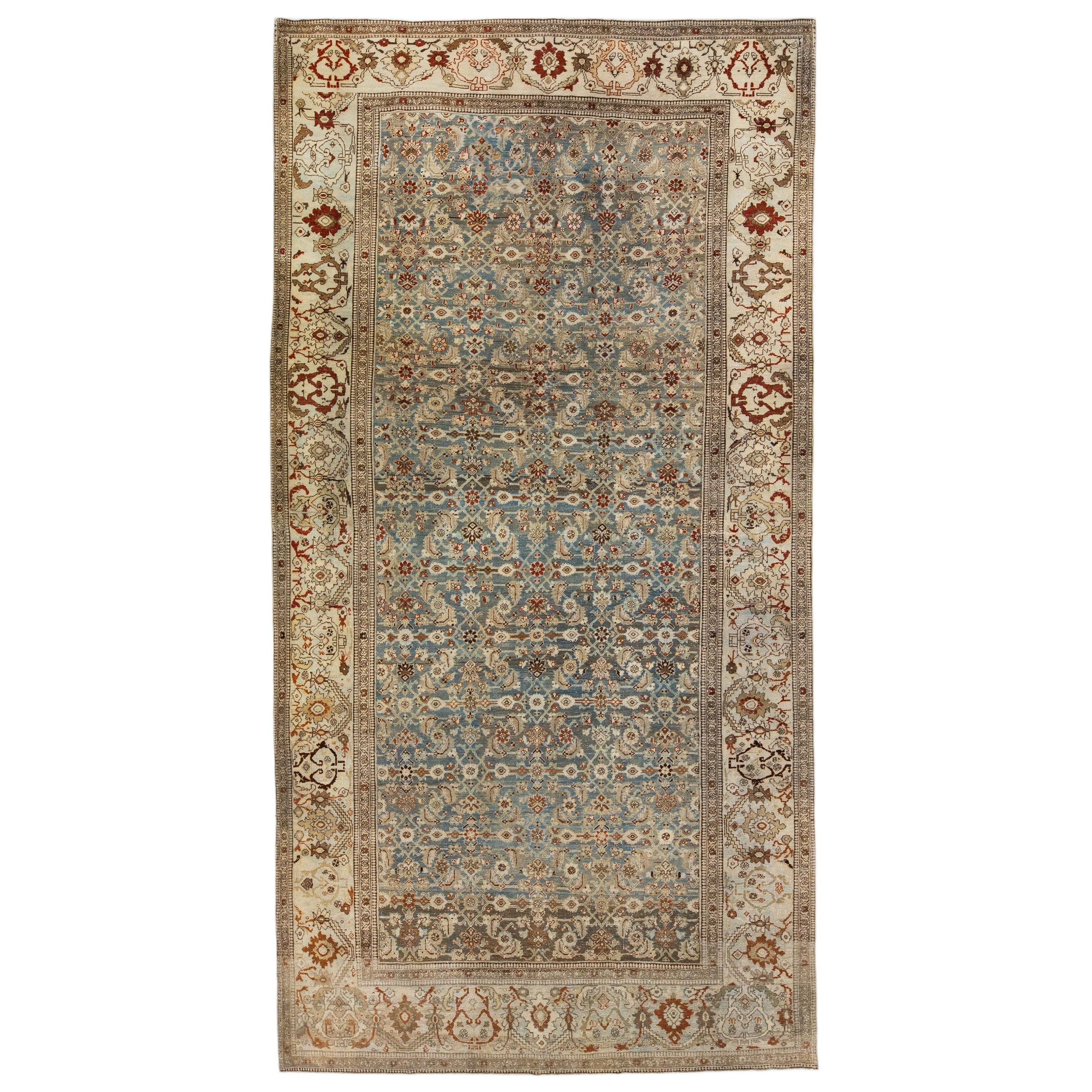 Gris  Antique tapis de laine galerie fait main Bidjar avec motif floral
