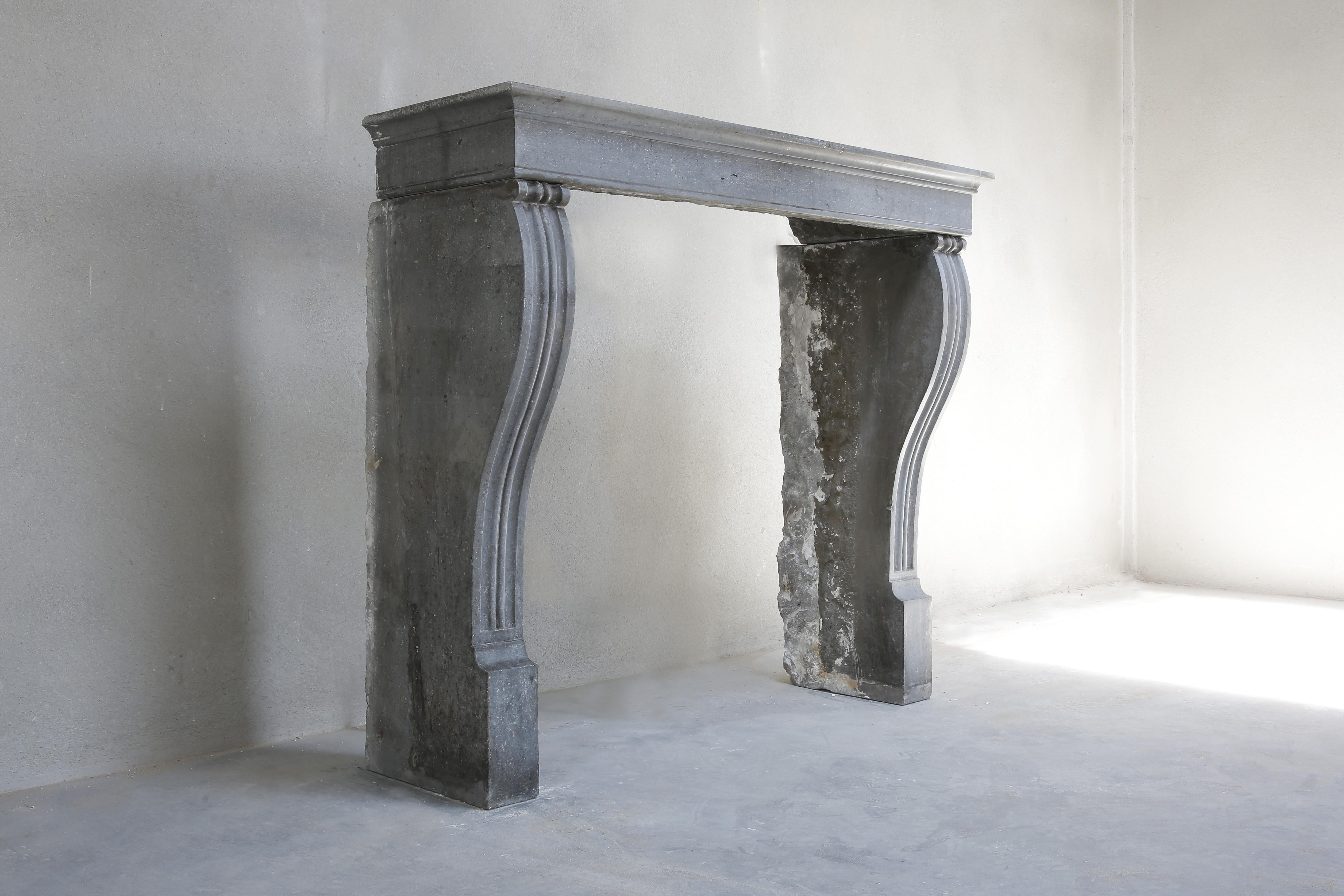 Gray Antique Fireplace of Marble Stone, Campagnarde Style, 19th Century 1