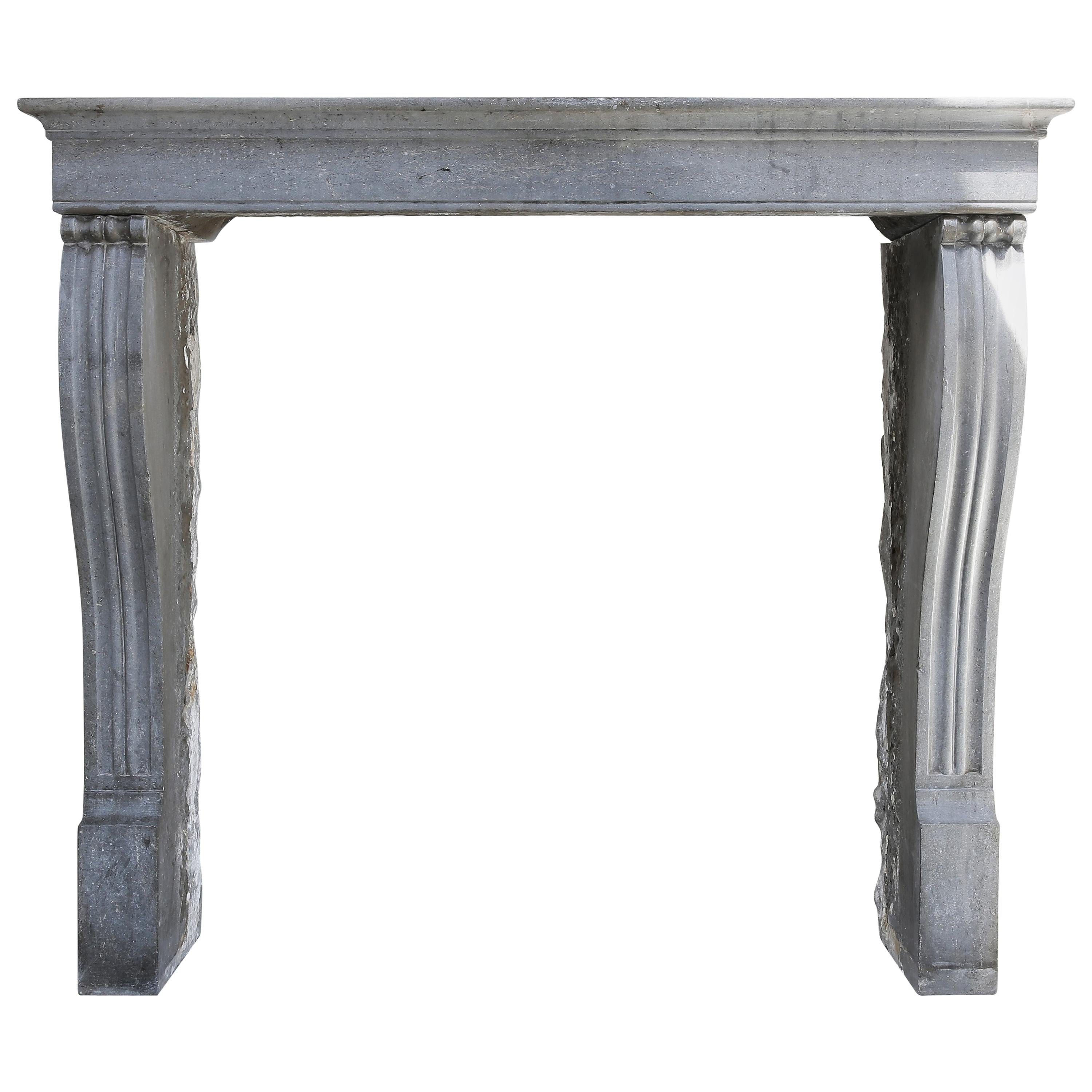 Gray Antique Fireplace of Marble Stone, Campagnarde Style, 19th Century