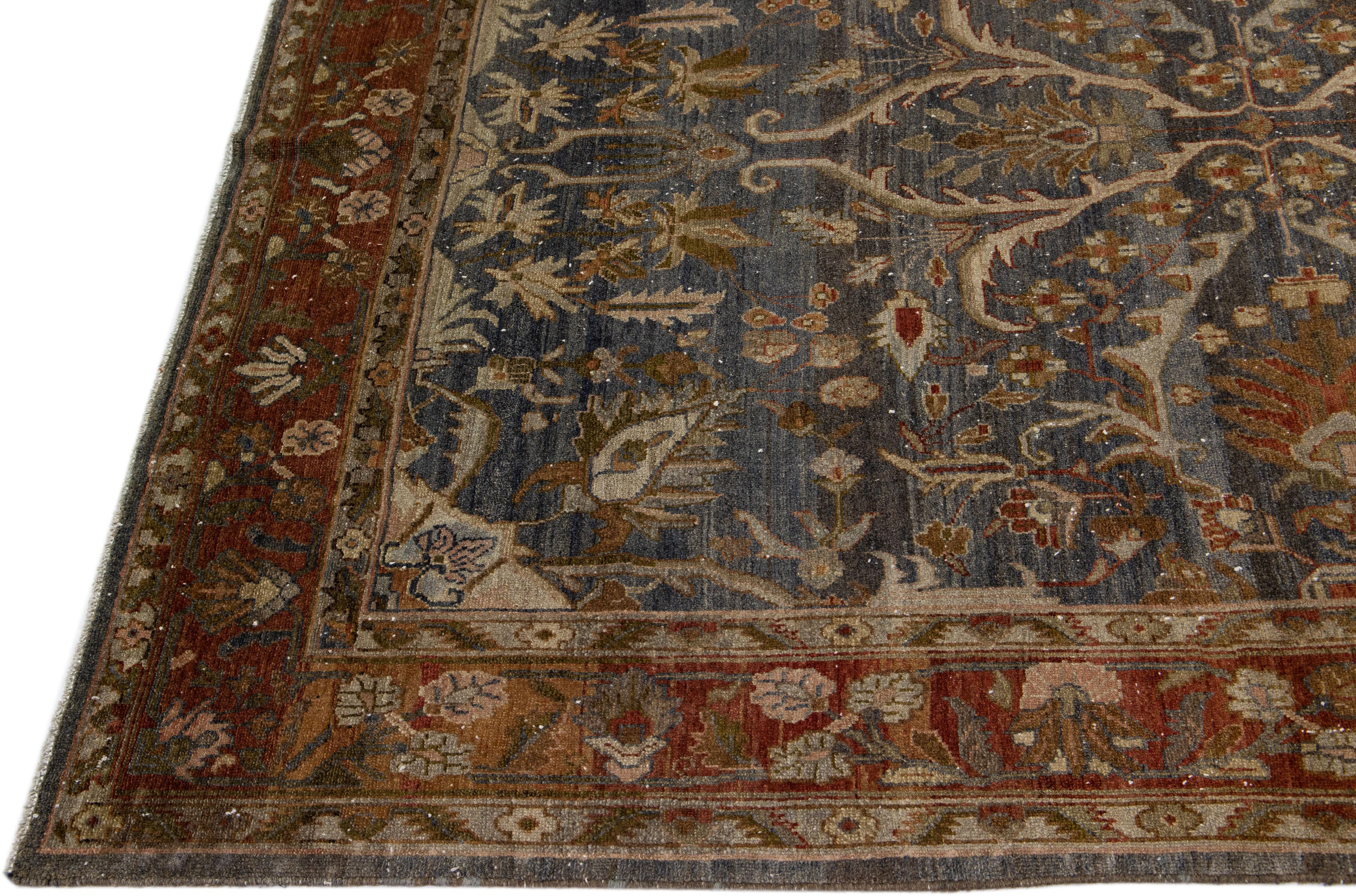 Hand-Knotted Grey Antique Persian Hamadan Handmade Gallery Wool Rug For Sale