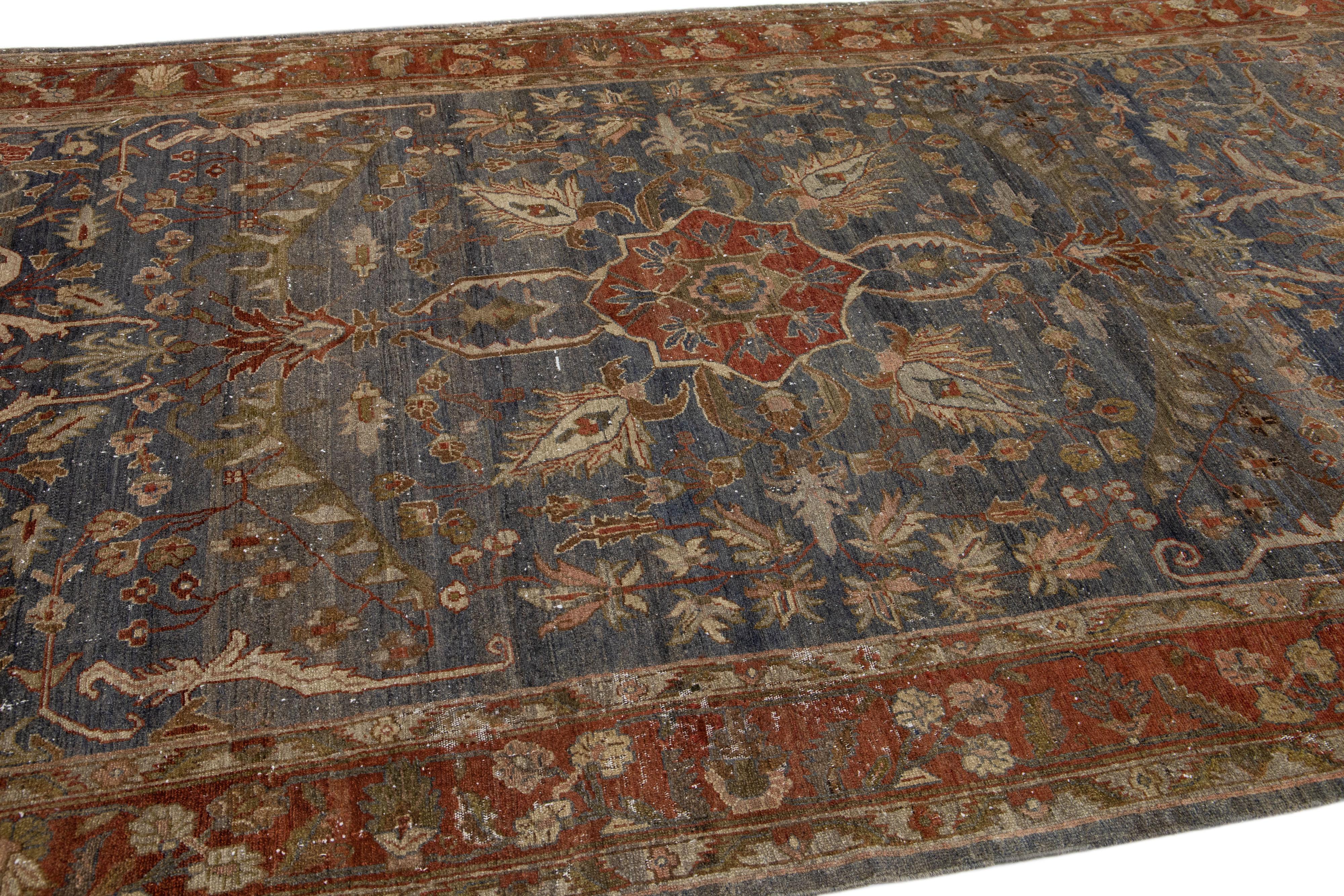 Grey Antique Persian Hamadan Handmade Gallery Wool Rug In Excellent Condition For Sale In Norwalk, CT