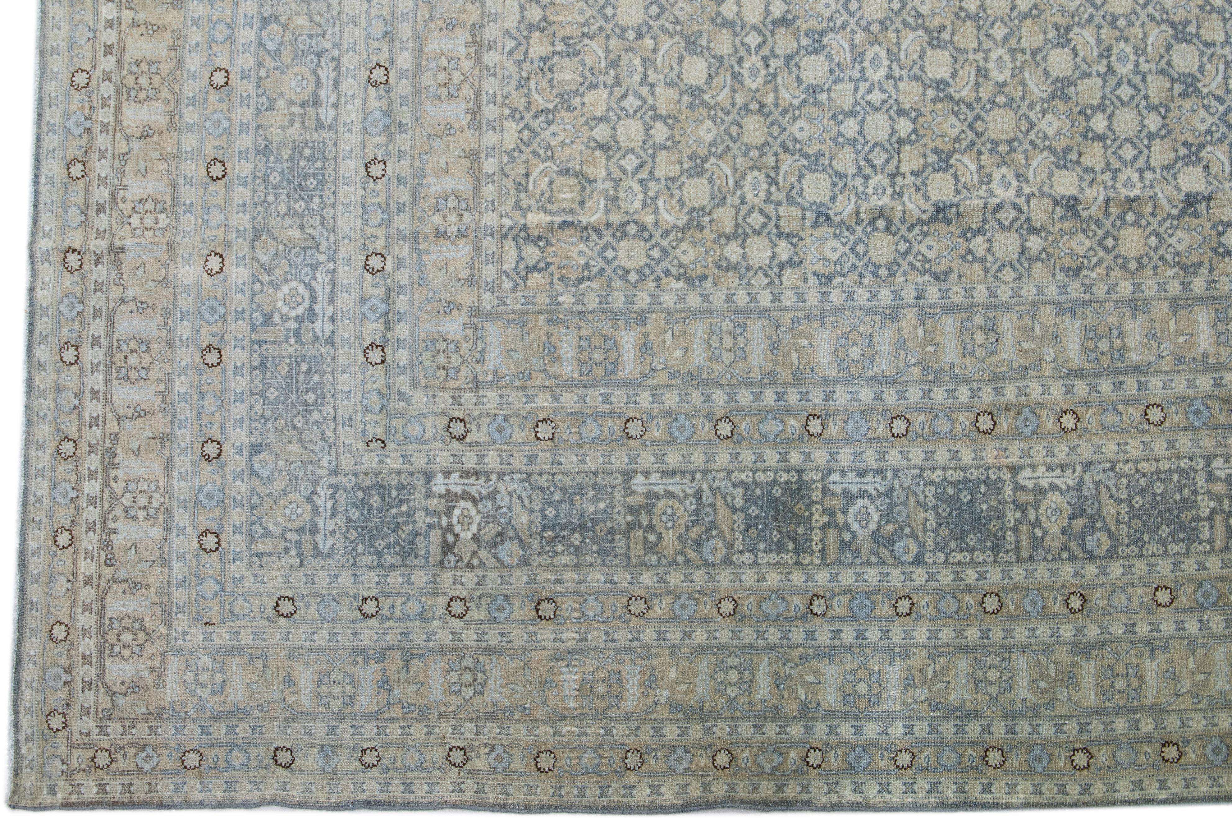 20th Century Gray Antique Persian Malayer Wool Rug Handmade with Allover Floral Pattern For Sale
