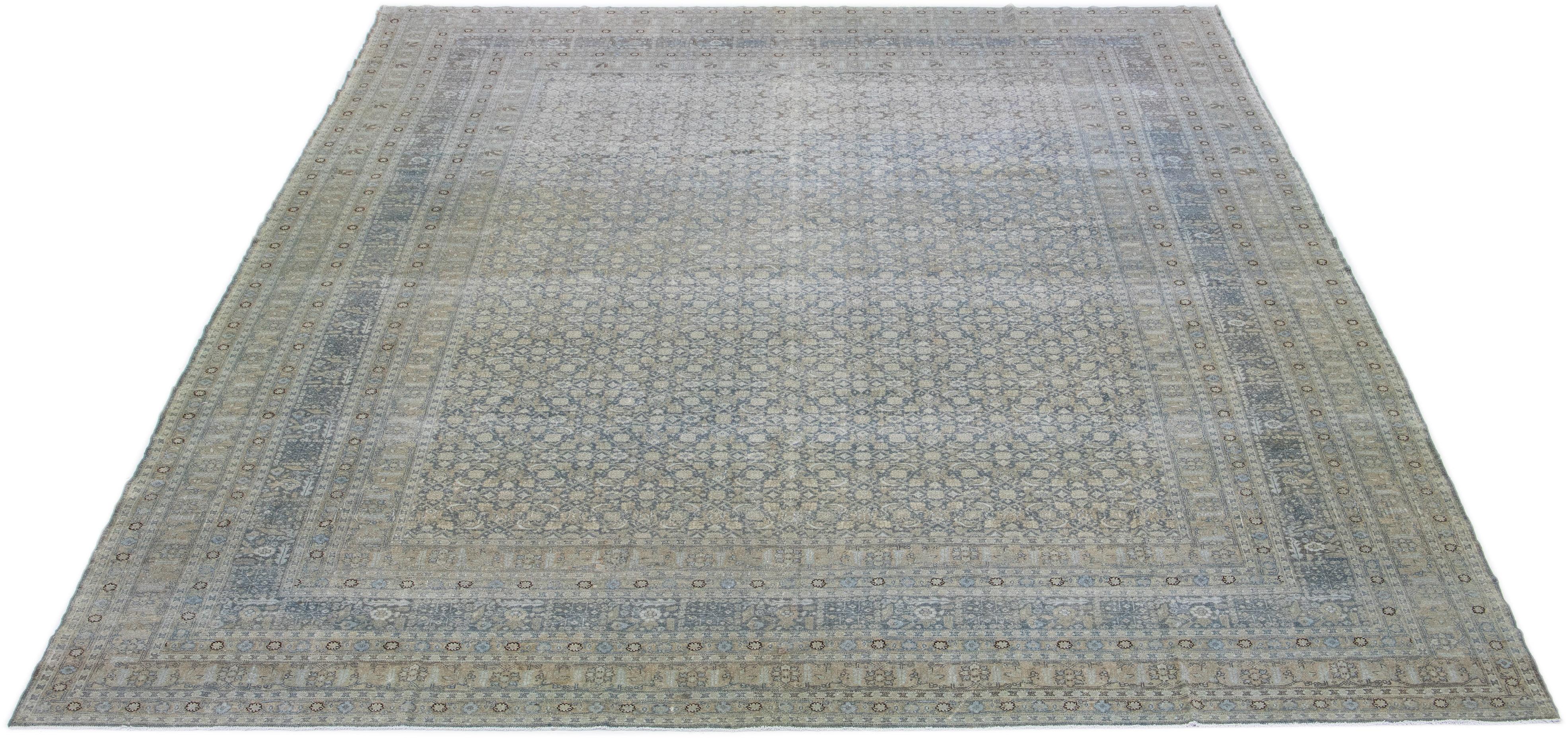 Gray Antique Persian Malayer Wool Rug Handmade with Allover Floral Pattern For Sale 1