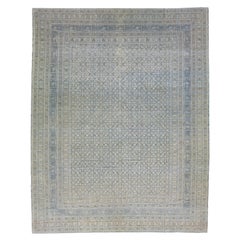 Tappeto grigio antico in lana persiana Malayer fatto a mano con motivo floreale alllover