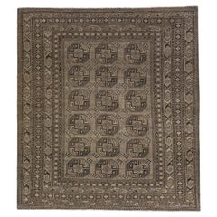 Grauer antiker persischer Turkmenischer handgefertigter Wollteppich in Grau mit geometrischem Design