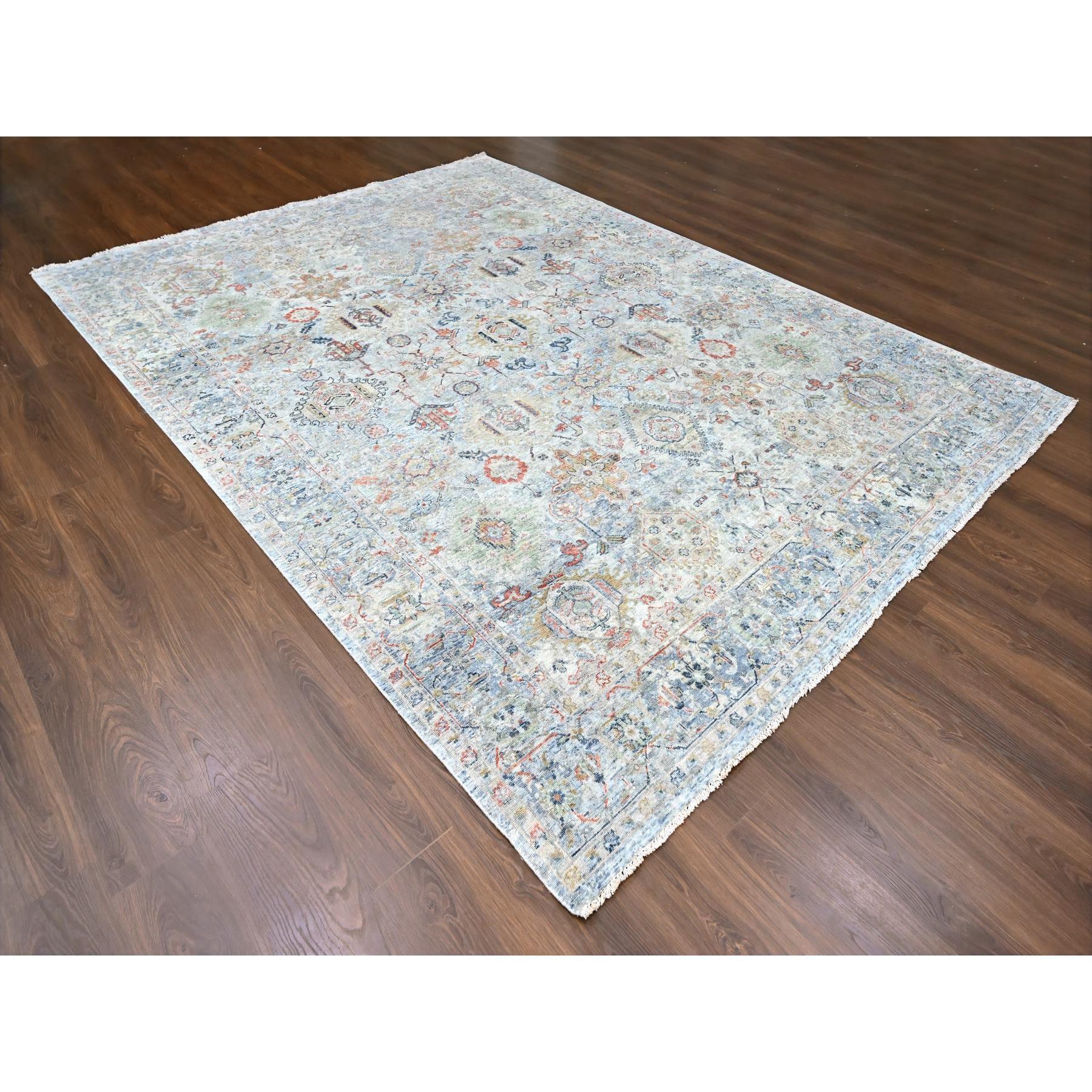 Gray Antiqued Persian Ziegler Mahal Design Distressed 100% Wool Hand Knotted Rug (Oushak) im Angebot