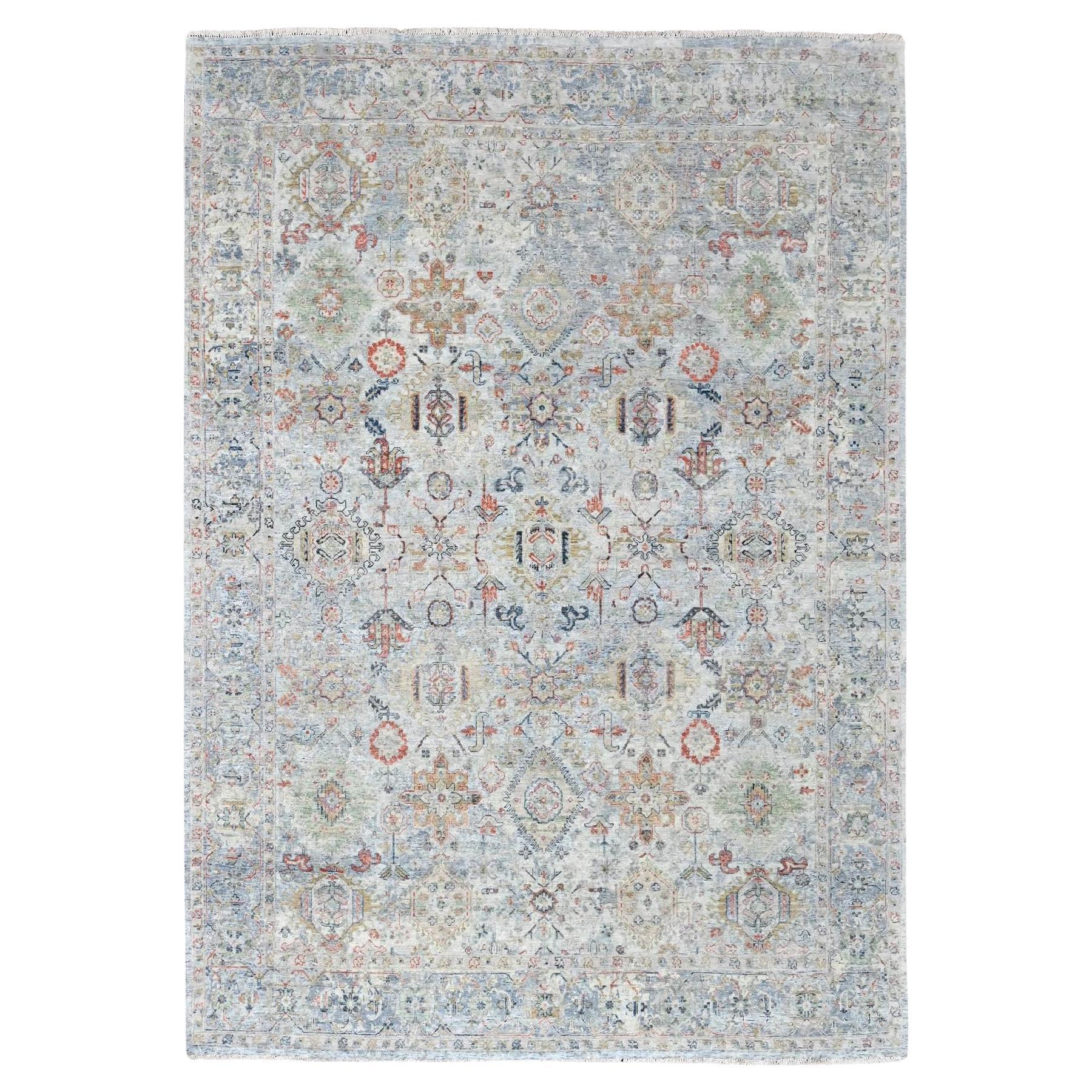 Gray Antiqued Persian Ziegler Mahal Design Distressed 100% Wool Hand Knotted Rug