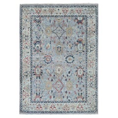 Gray Antiqued Tabriz Design Pure Wool Zero Pile Hand Knotted Rug 8'2" x 11'5"