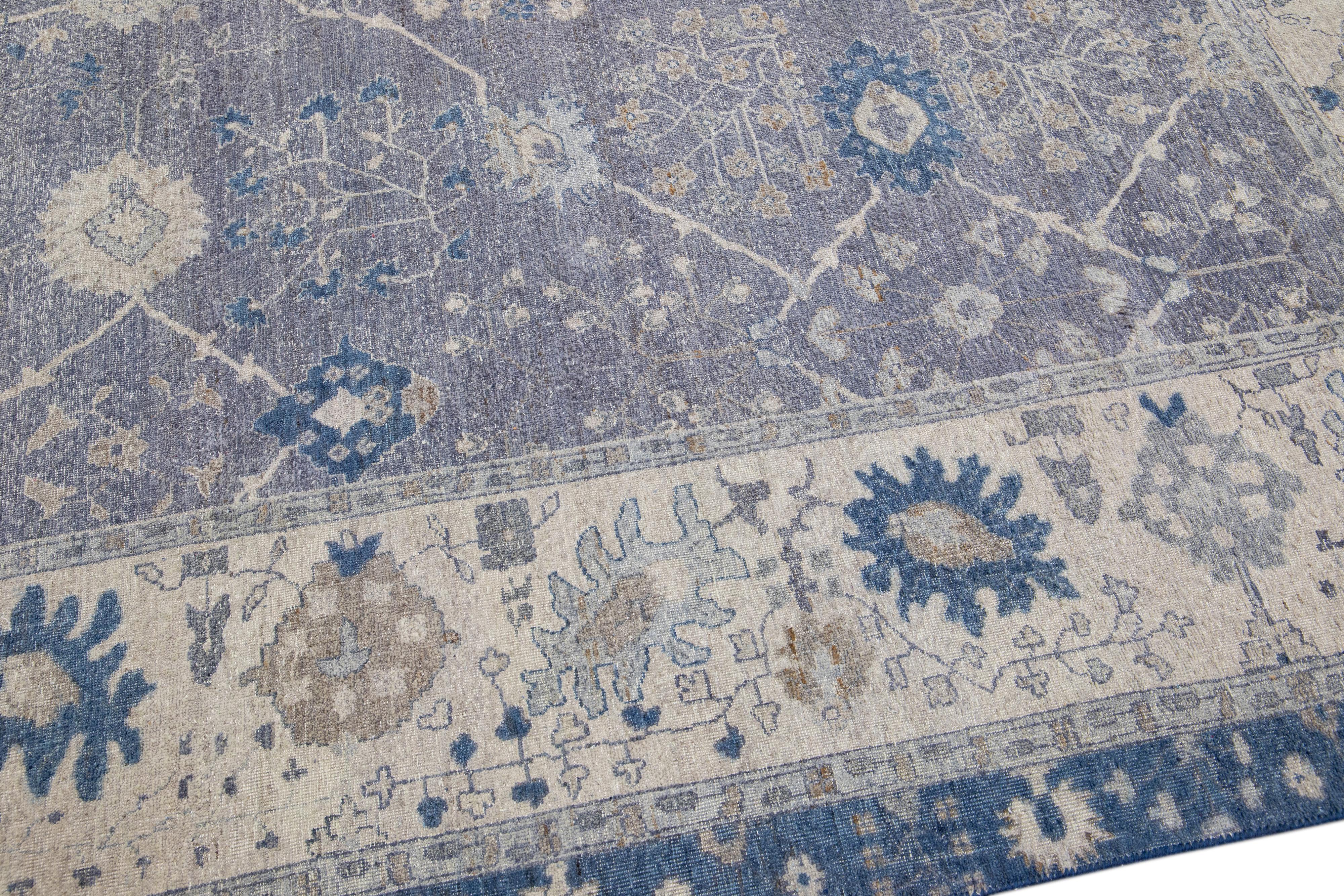 Gray Apadana's Artisan Collection Handmade Allover Designed Wool Rug In New Condition For Sale In Norwalk, CT