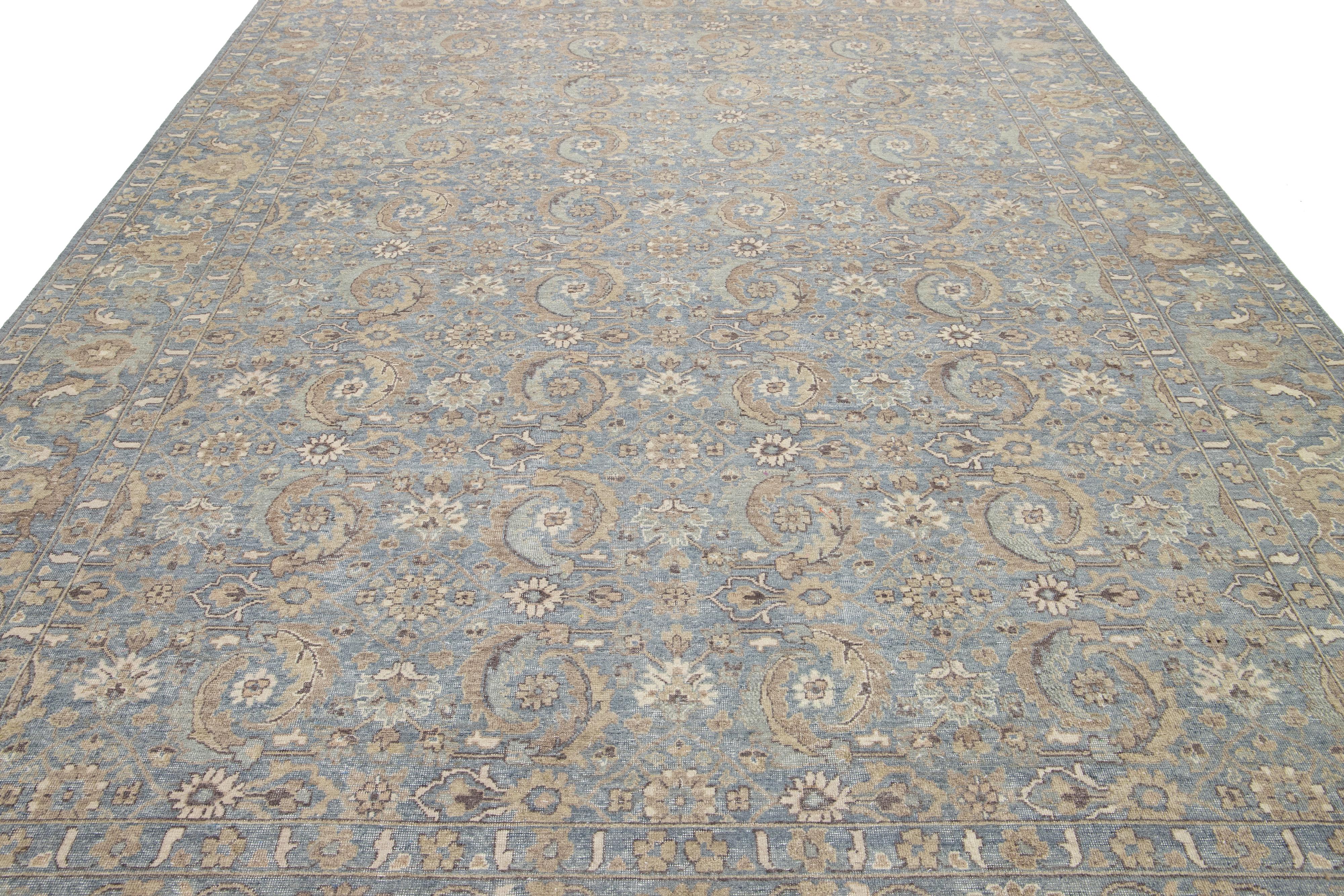 Gray Apadana's Artisan Collection Handmade Floral Indian Wool Rug For Sale 4