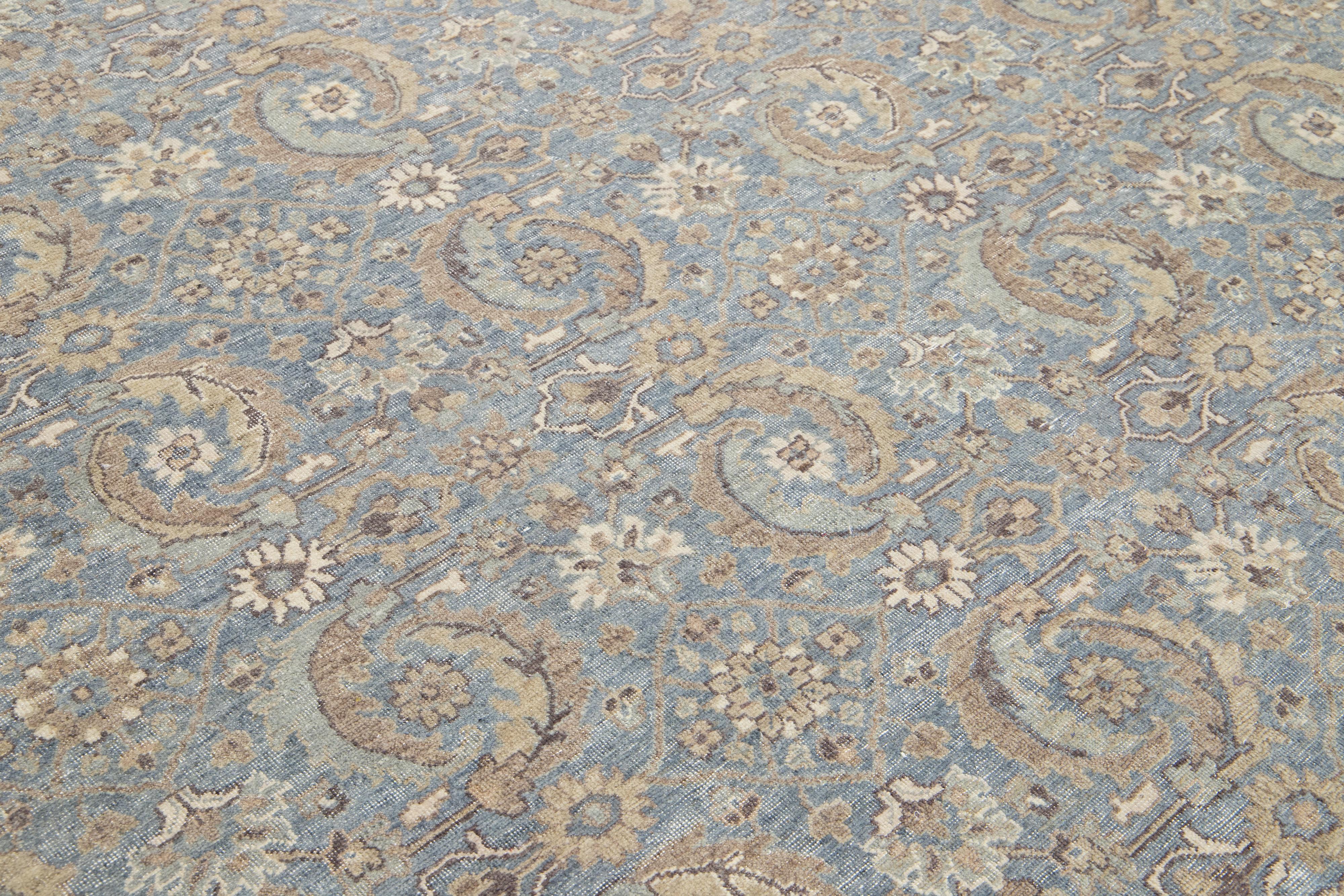 Gray Apadana's Artisan Collection Handmade Floral Indian Wool Rug For Sale 5