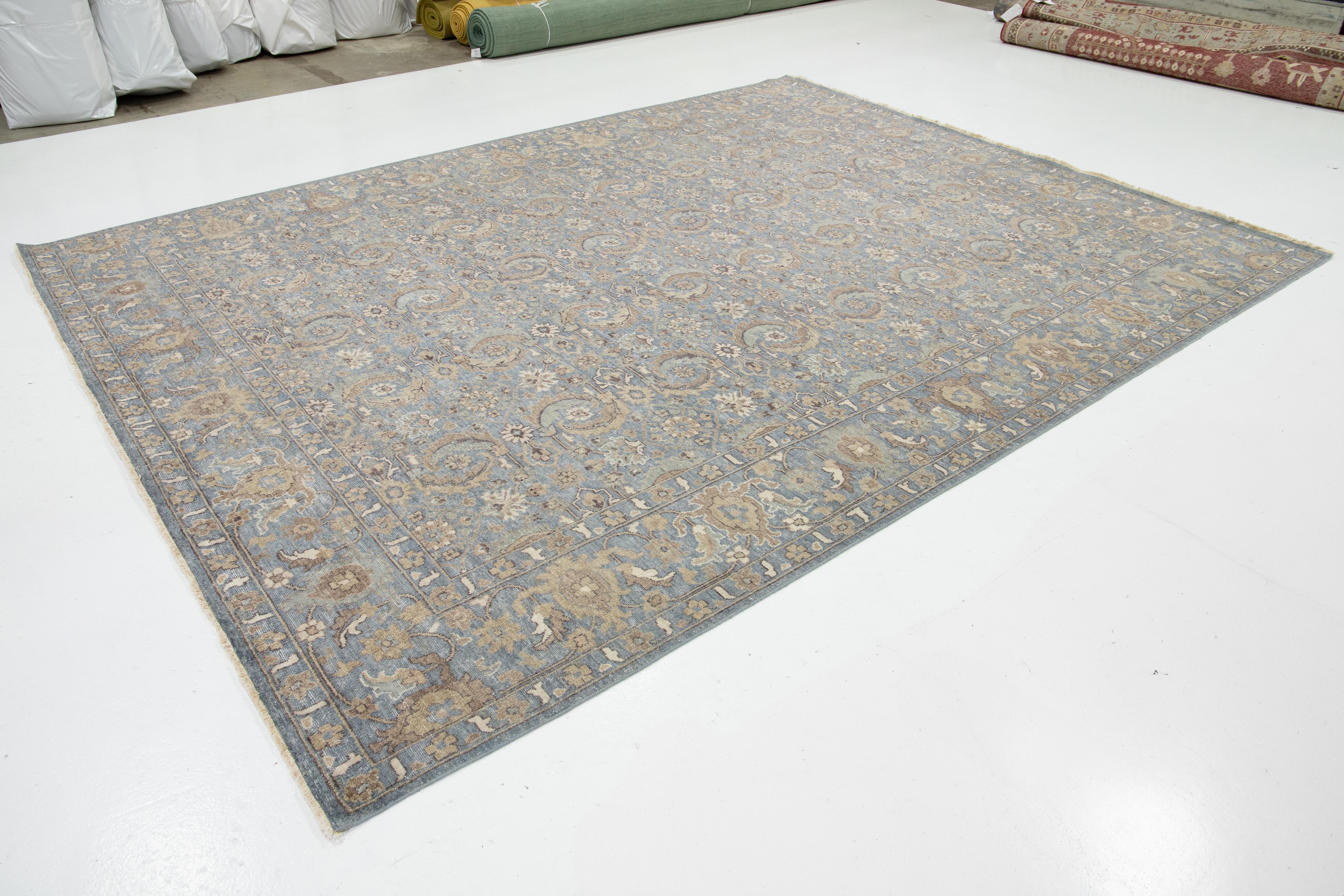 Modern Gray Apadana's Artisan Collection Handmade Floral Indian Wool Rug For Sale