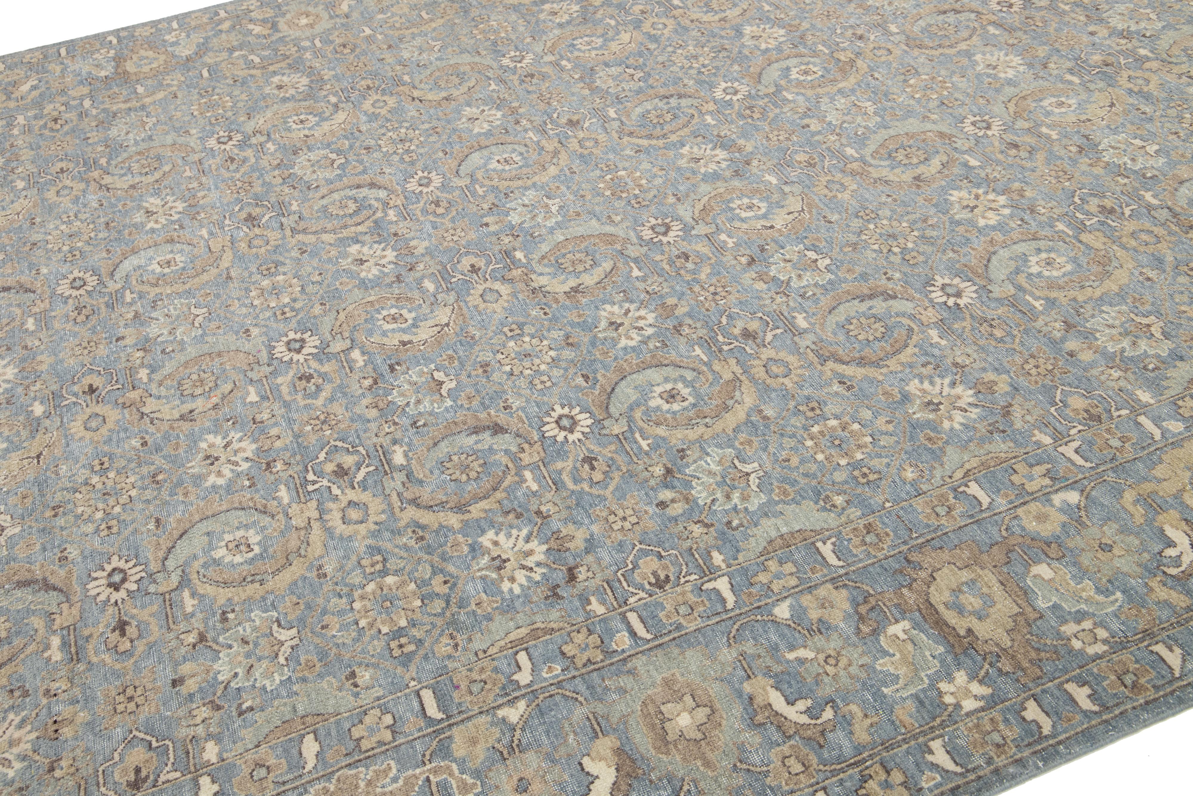 Hand-Knotted Gray Apadana's Artisan Collection Handmade Floral Indian Wool Rug For Sale