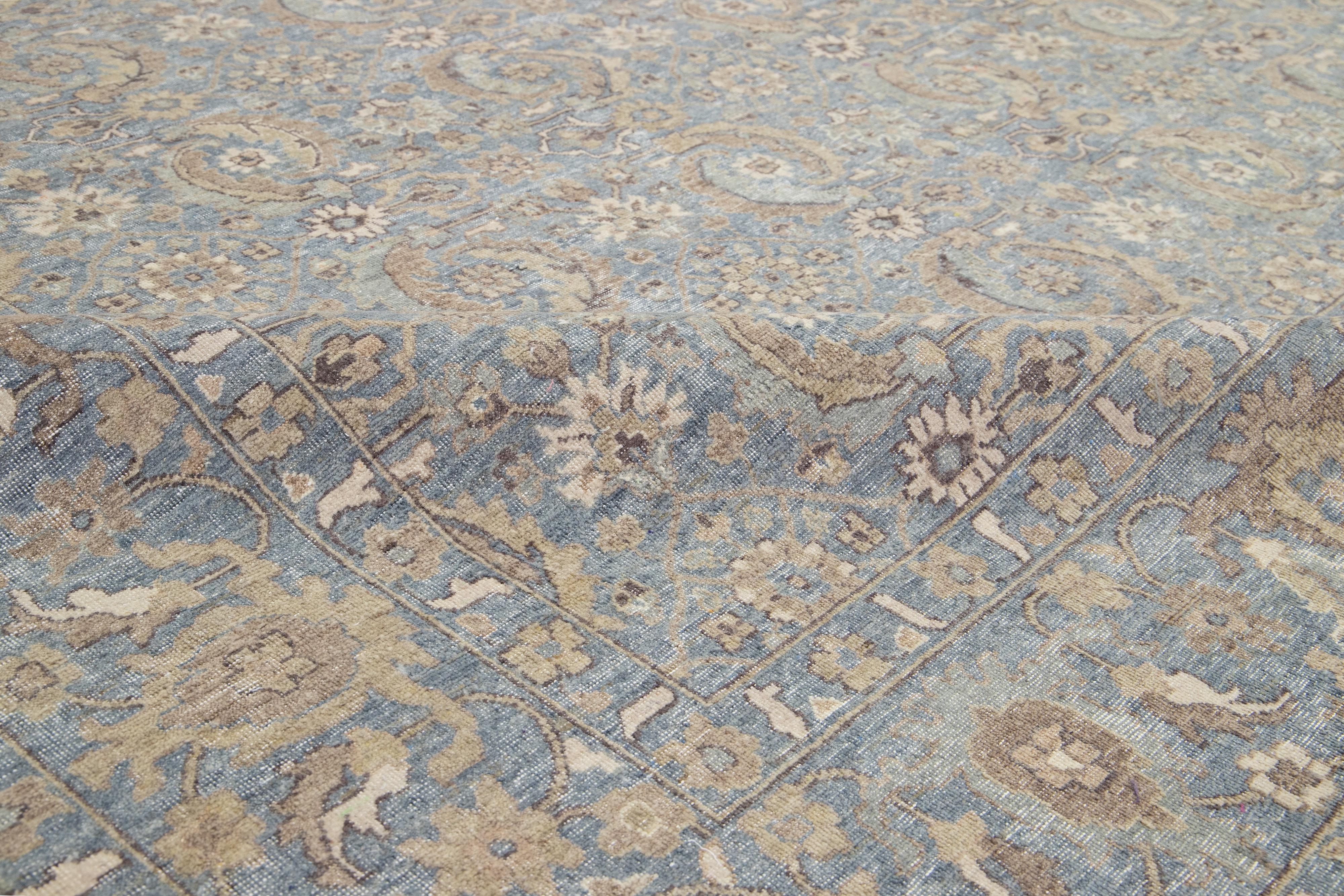 Contemporary Gray Apadana's Artisan Collection Handmade Floral Indian Wool Rug For Sale