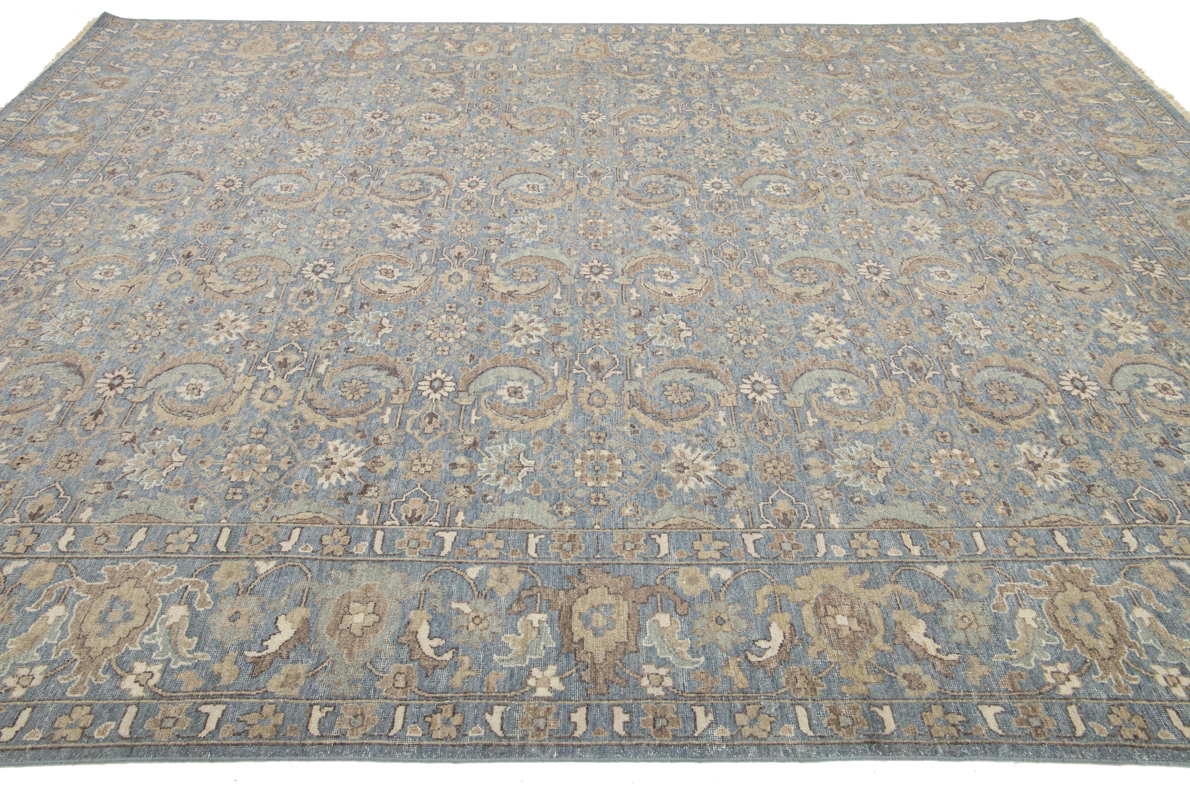 Gray Apadana's Artisan Collection Handmade Floral Indian Wool Rug For Sale 1
