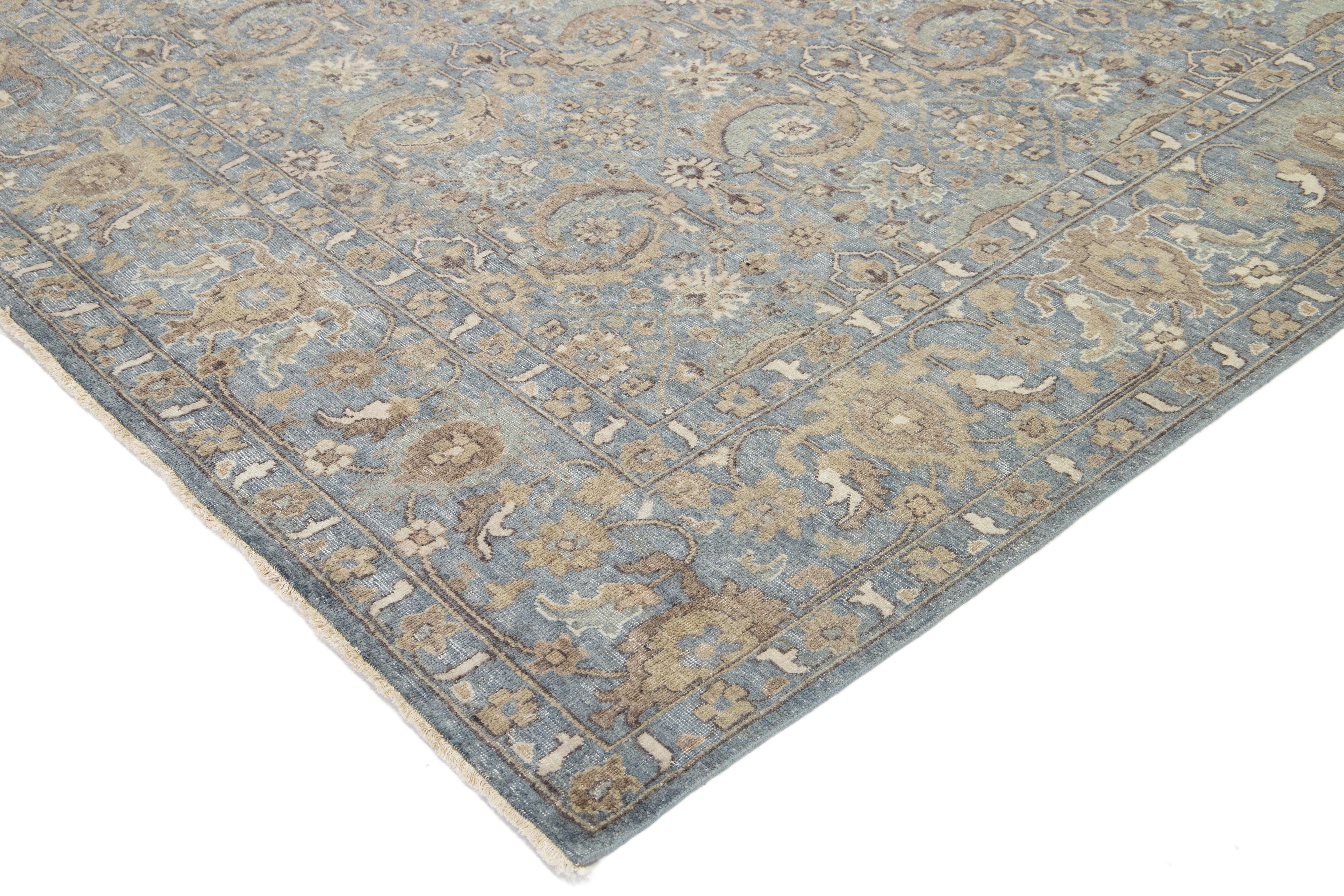Gray Apadana's Artisan Collection Handmade Floral Indian Wool Rug For Sale 2