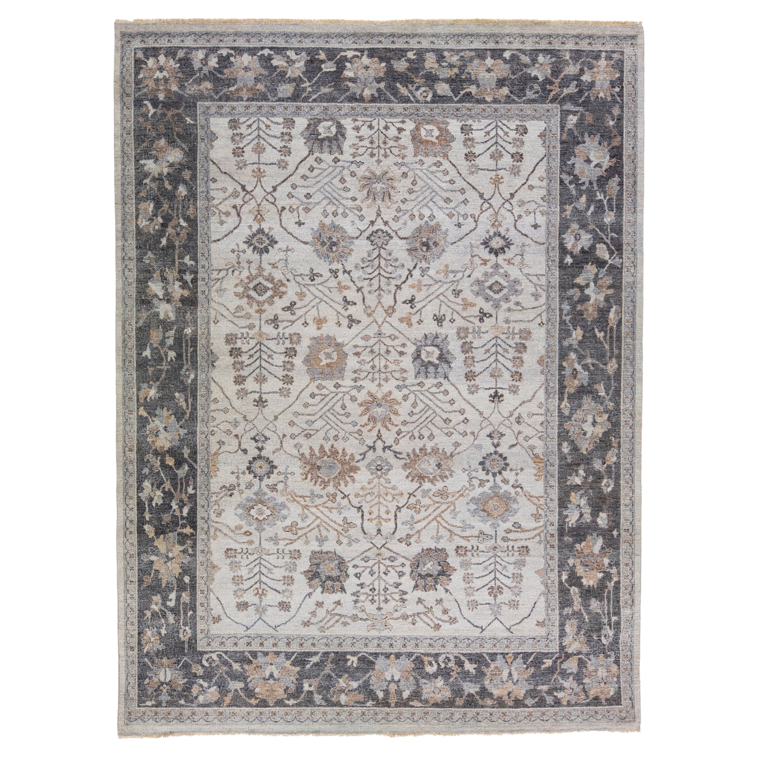 Gray Apadana's Artisan Collection Handmade Floral Wool Rug