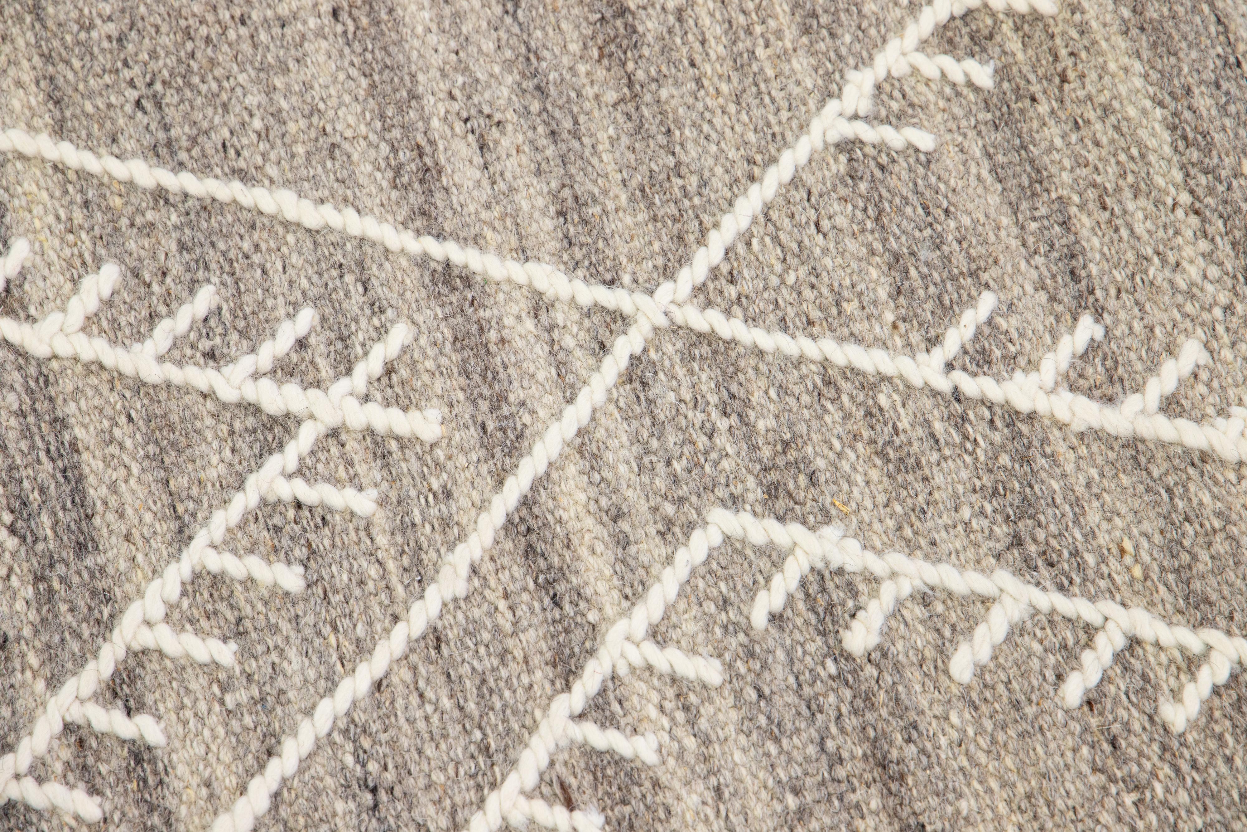 Beige Apadana's Nantucket Collection Flatweave Kilim Coastal Designed Wool Rug For Sale 2