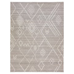 Gray Apadana's Nantucket Collection Flatweave Kilim Coastal Designed Wool Rug