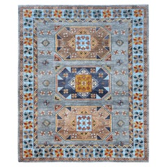 Gray Armenian Inspired Caucasian Design 200 KPSI Wool Hand Knotted Rug 9'x11'9"