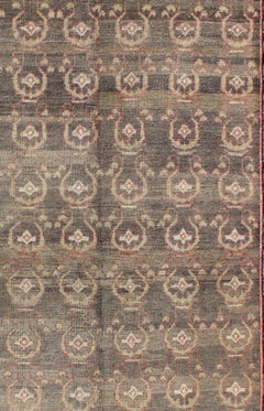 Vintage Turkish Rug With All-Over Design in Purple Gray, Red and Green 4' x 8'