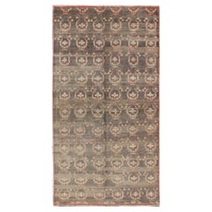 Gray Background Vintage Turkish Oushak Rug With All-Over Design in Red and Green