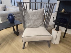Gray Indoor Bergere by Gervasoni with painted wooden base and cushions
