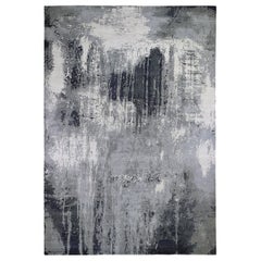 Gray-Black Abstract Design Wool and Silk Hand Knotted Oriental Rug
