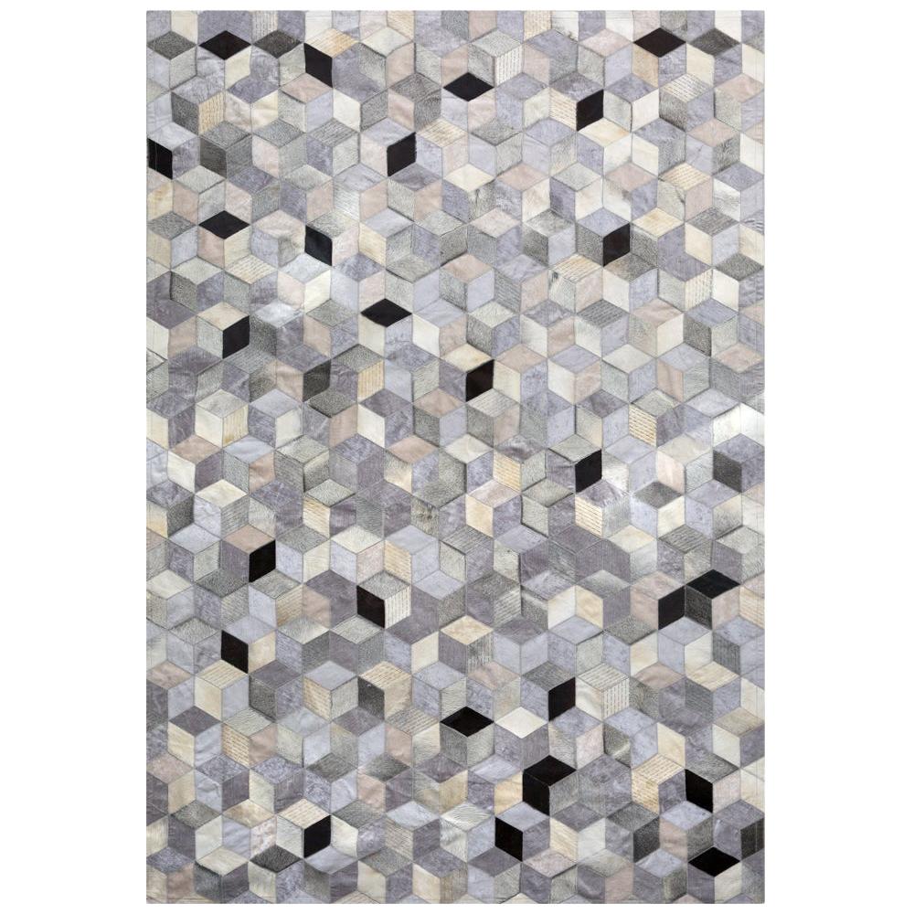 Alfombra de piso personalizable de cuero de vaca y viscosa Dedalo gris, negro caramelo grande