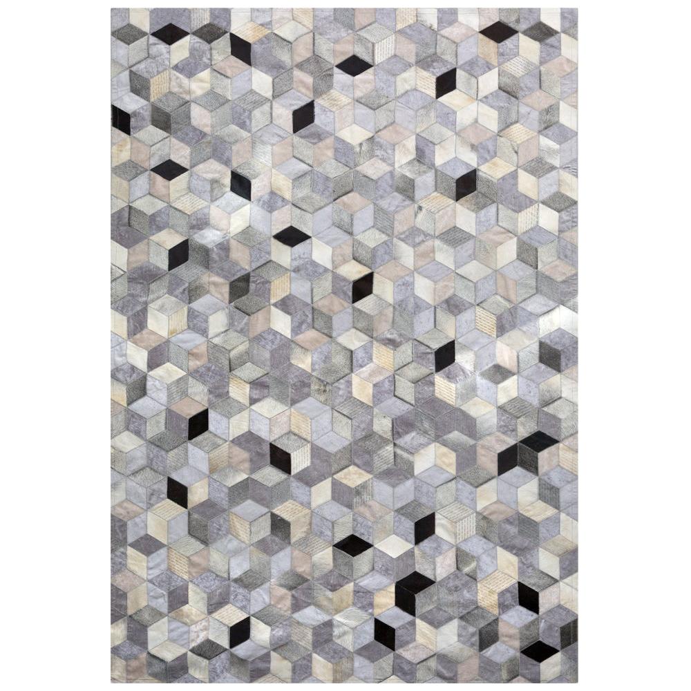 Gray, Black Caramel Dedalo Cowhide and Viscose Customizable Area Floor Rug Large